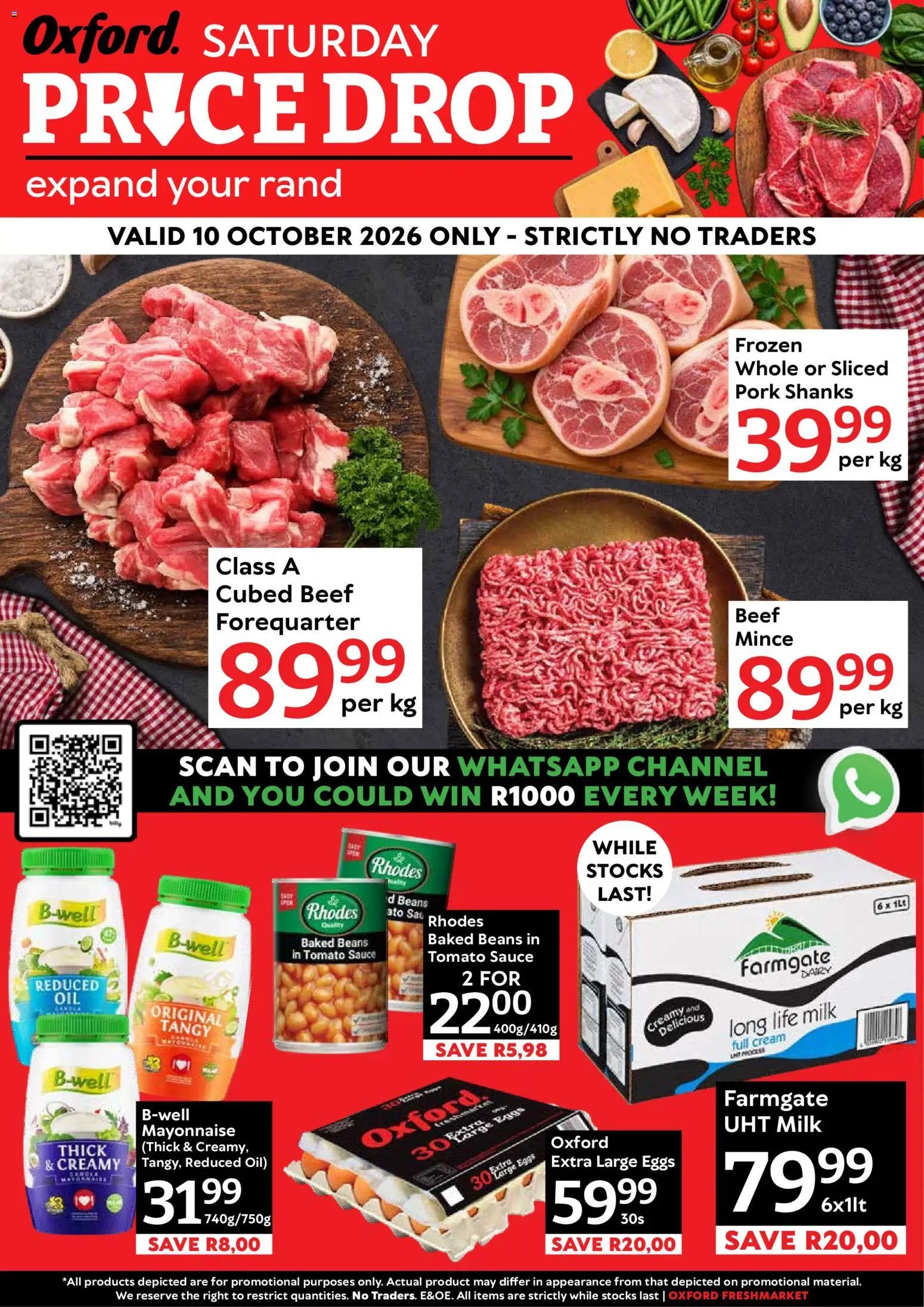 Preview of Oxford Freshmarket flyer valid from 10/10/2026 - Eggs, Milk, Cream, Beans, Pork, Beef, Tomato sauce, Sauce