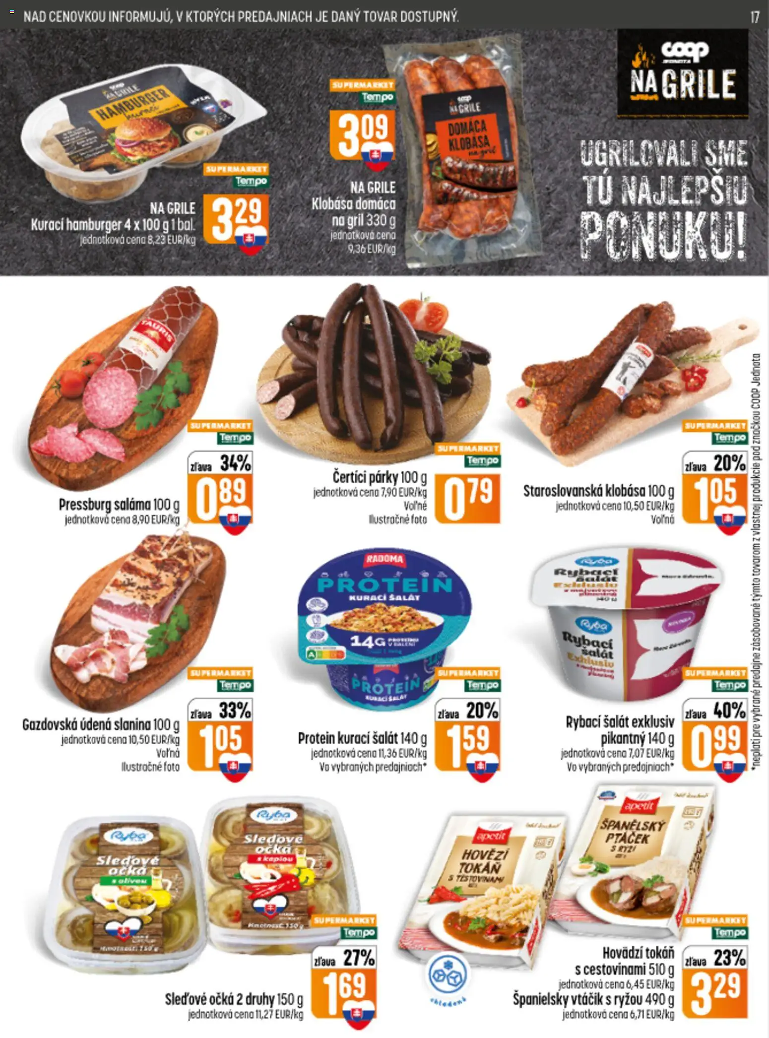 Náhľad COOP Jednota letáku platného od 10.09.2026 - Protein, Hamburger, Ryba, Gril, Šalát, Klobása, Párky, Saláma