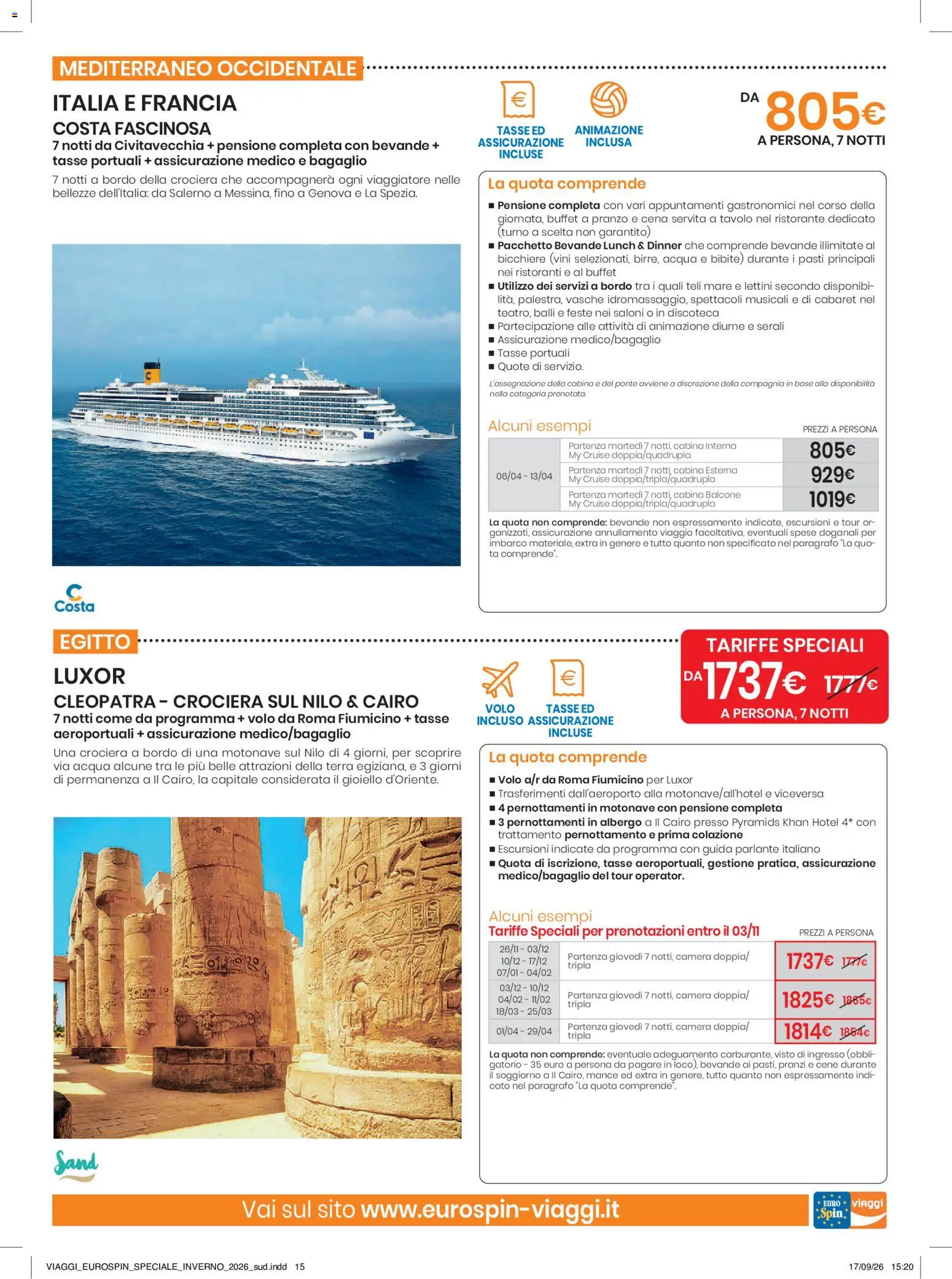 Anteprima dell'opuscolo Eurospin volantino Viaggi Sud dal negozio Eurospin valido da 17/09/2026 - Acqua, Terra, Tavolo, Bicchiere, Bevande, Bibite