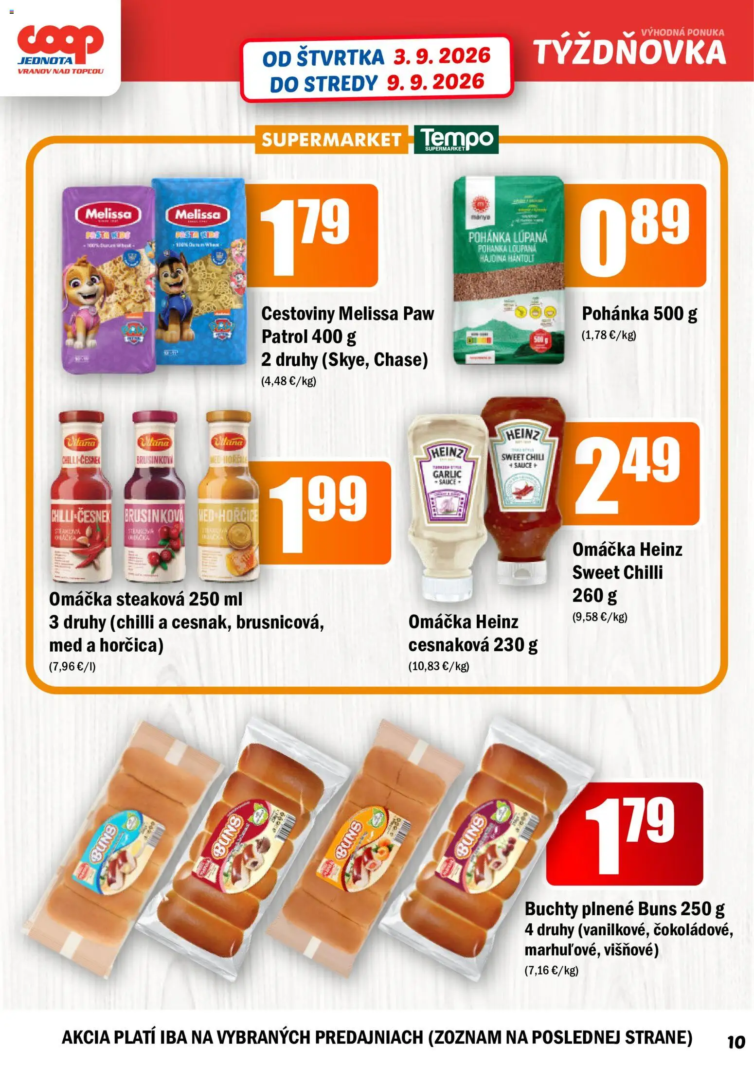 Náhľad COOP Jednota letáku platného od 03.09.2026 - Med, Cestoviny, Chilli, Led, Horčica, Omáčka, Sweet chilli omáčka