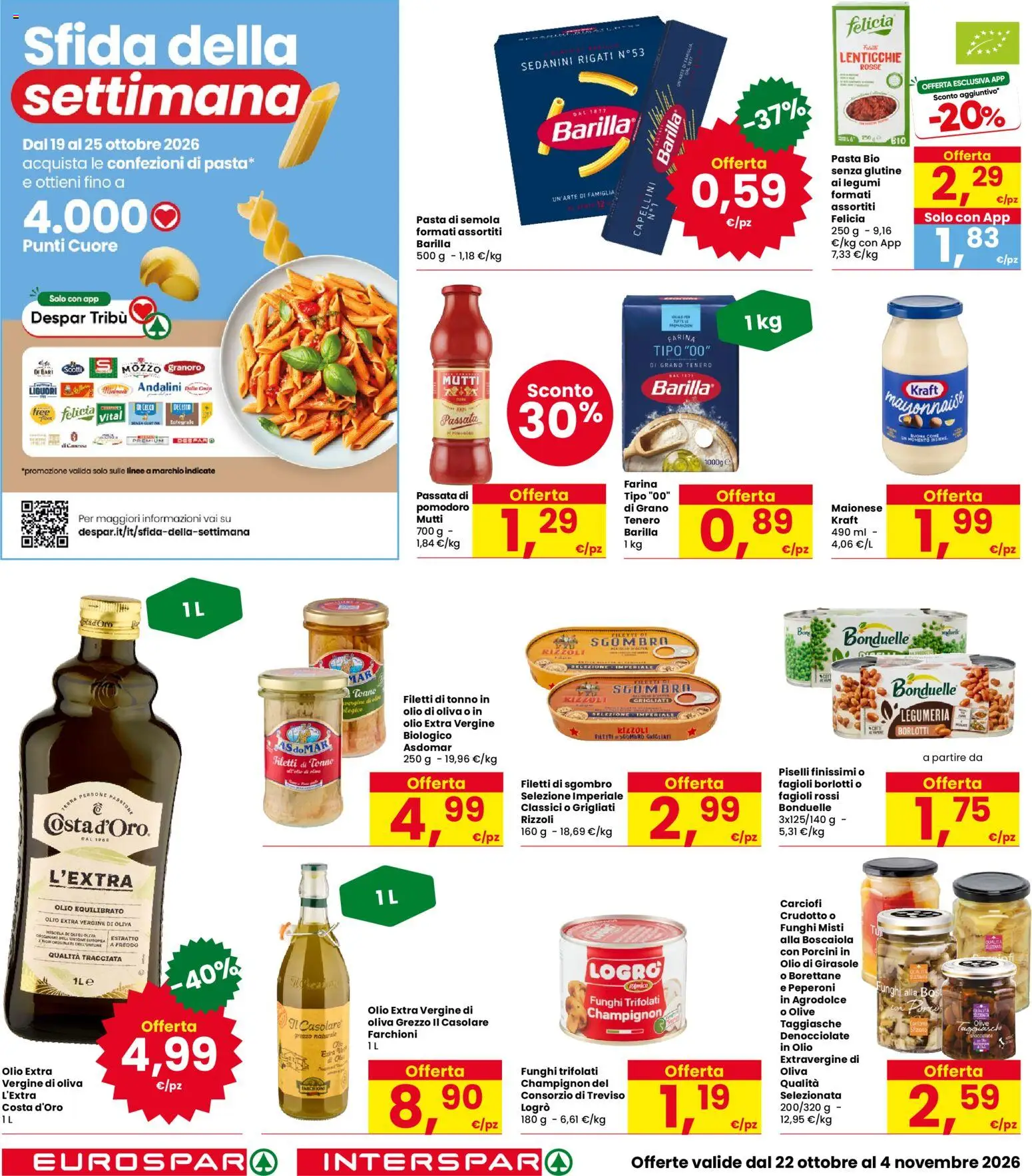 Anteprima dell'opuscolo Interspar volantino Capri dal negozio Interspar valido da 22/10/2026 - Pasta, Carciofi, Pomodoro, Piselli, Barilla, Sgombro, Legumi, Semola