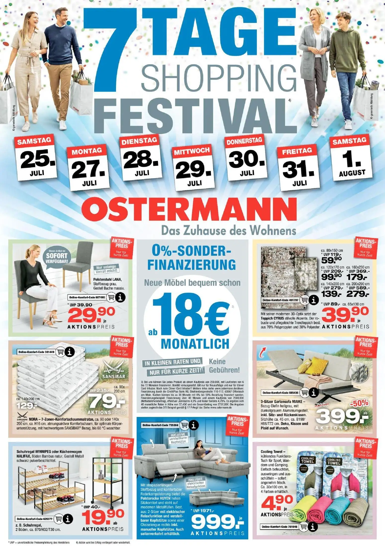 Vorschau von dem Prospekt des Geschäftes Ostermann, gültig ab dem 25.07.2026 - Kuchen, Teppich, Schuhregal, Kissen