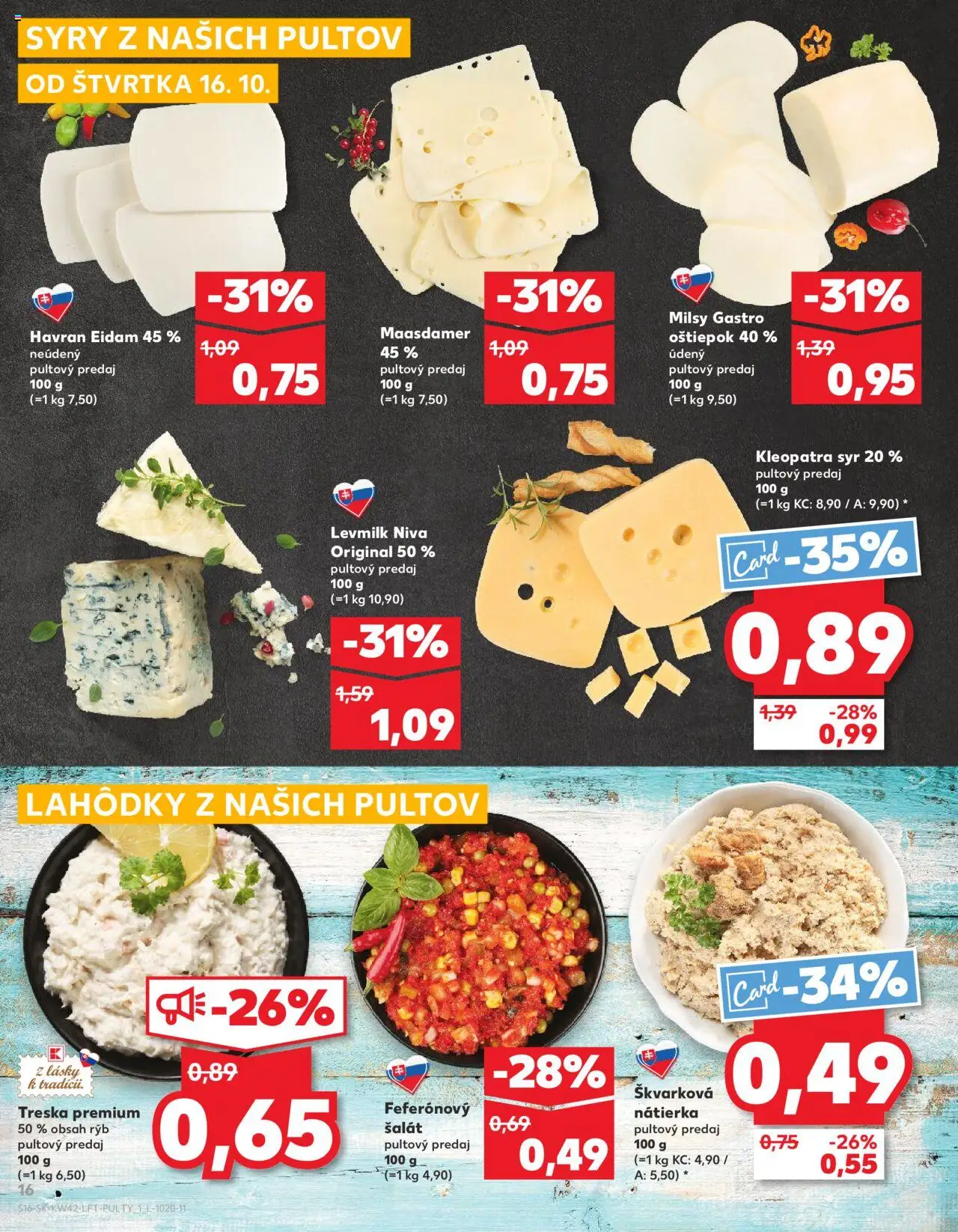 Náhľad Kaufland letáku platného od 16.10.2025 - Syr, Šalát, Treska, Niva, Nátierka, Eidam