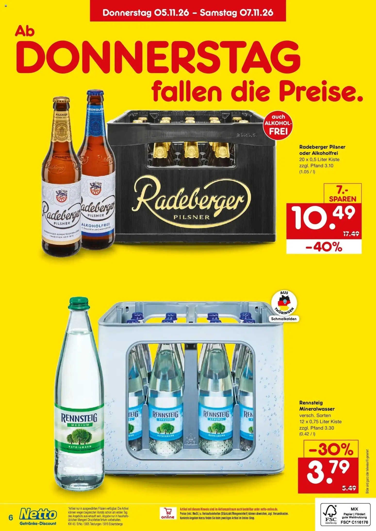 Vorschau von dem Prospekt des Geschäftes Netto Marken-Discount, gültig ab dem 02.11.2026 - Bilder, Mineralwasser, Alkohol, Radeberger pilsner