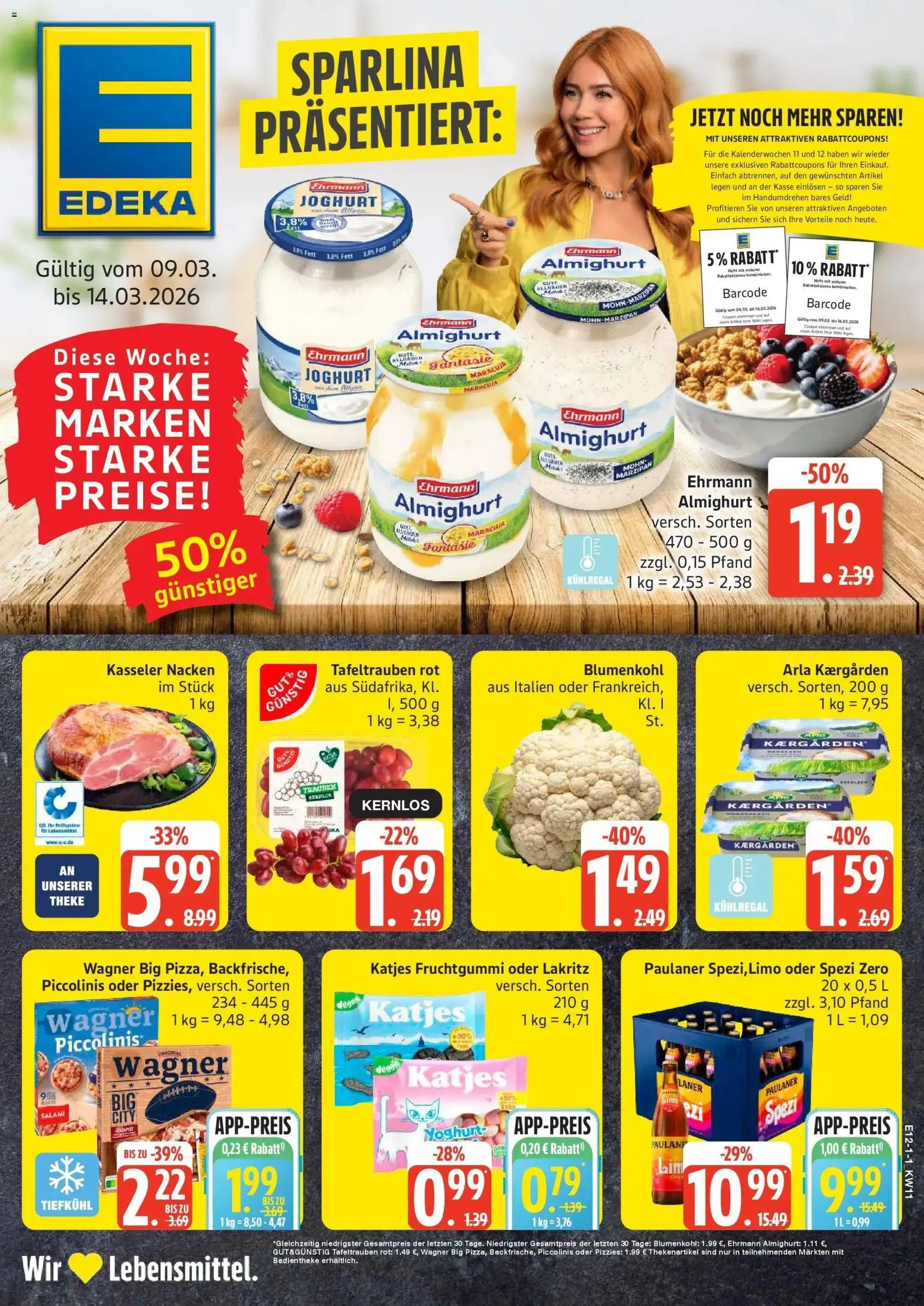 Vorschau von dem Prospekt des Geschäftes Edeka, gültig ab dem 09.03.2026 - Pizza, Butter, Katjes, Paulaner, Piccolinis, Salami, Theke, Kasseler nacken
