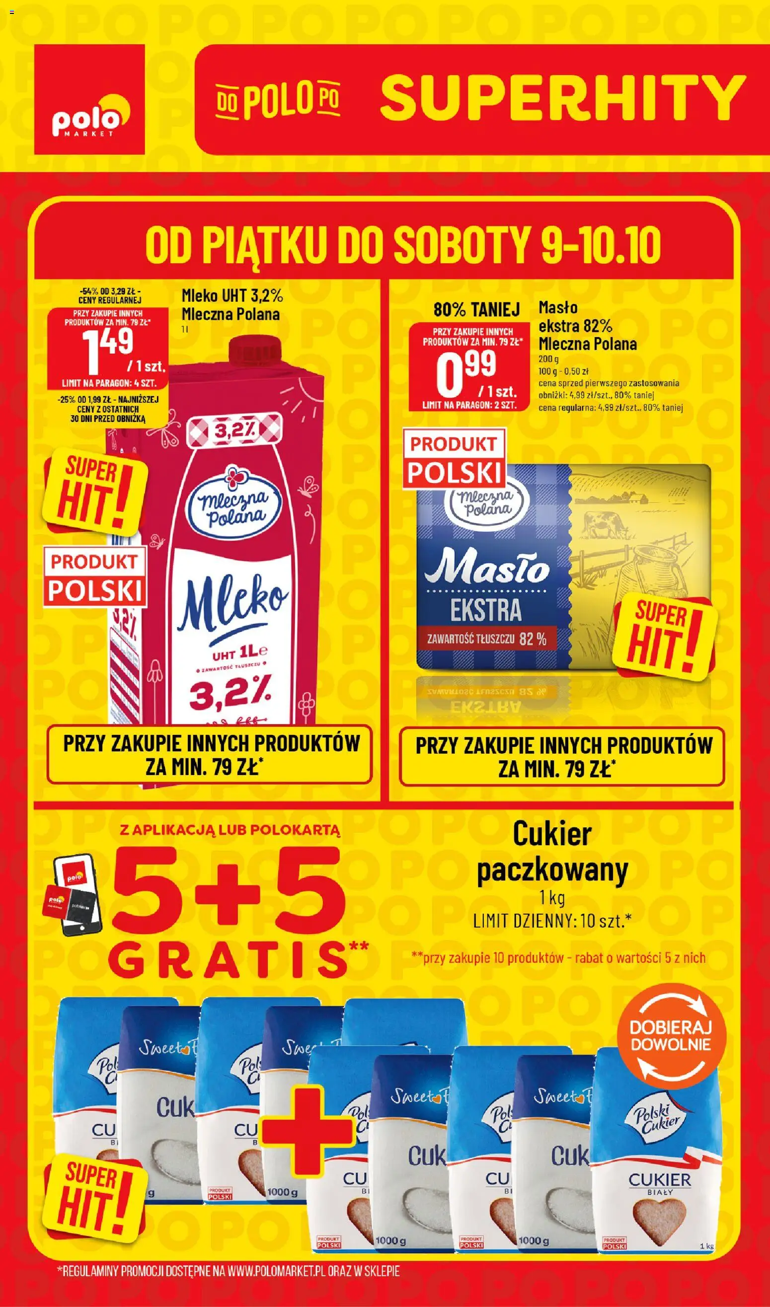 Pogląd gazetki "POLOmarket gazetka - Super Hity" ze sklepu POLOmarket ważnej od 08.10.2026 - Masło, Mleko, Cukier, Mleko UHT