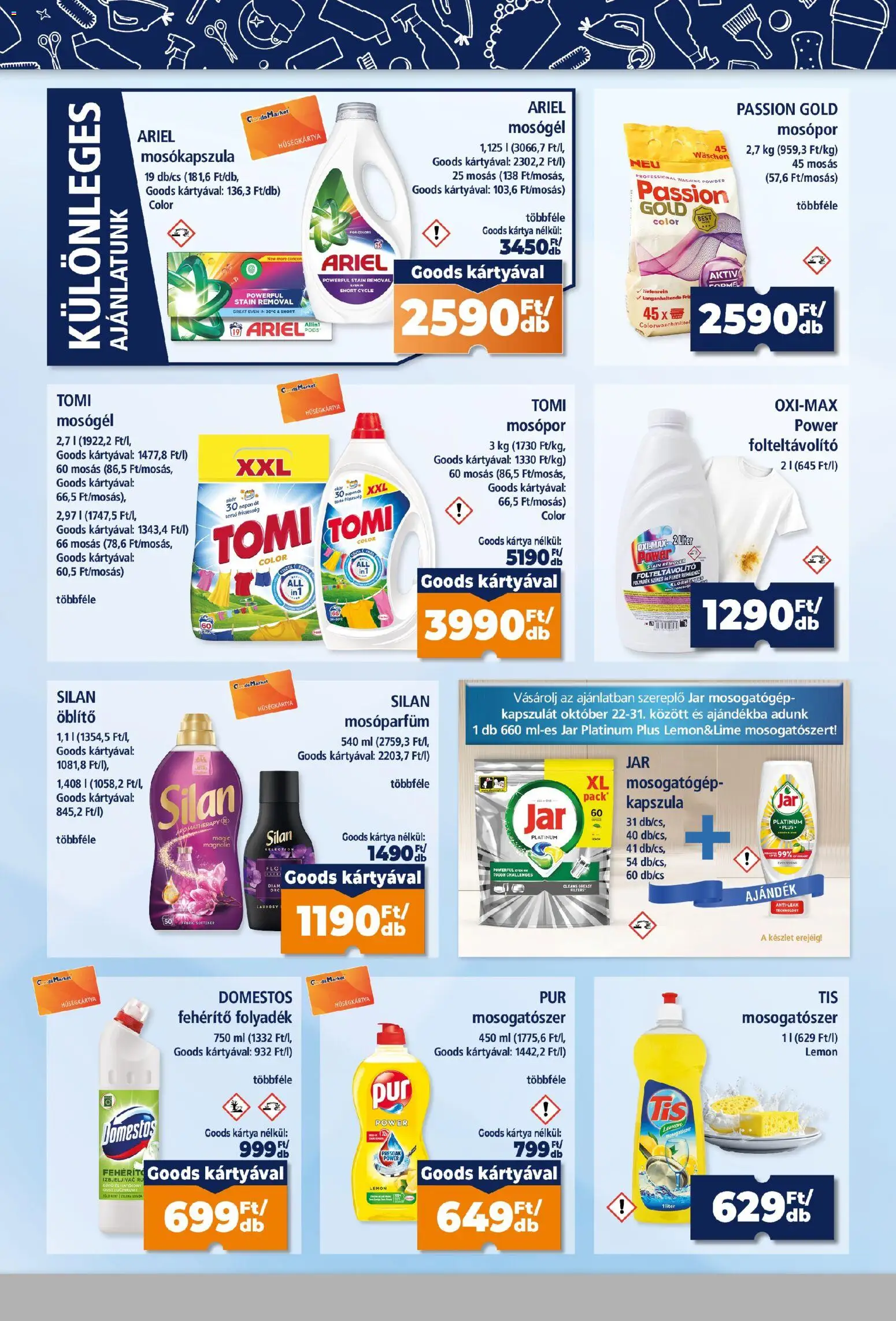 Goods Market - Goods Market Hűségkártyás ajánlataink megtekintése, amely érvényes 2026.10.22.-től - PS, Domestos, Öblítő, Mosókapszula, Jar, Mosópor, Silan, Folteltávolító
