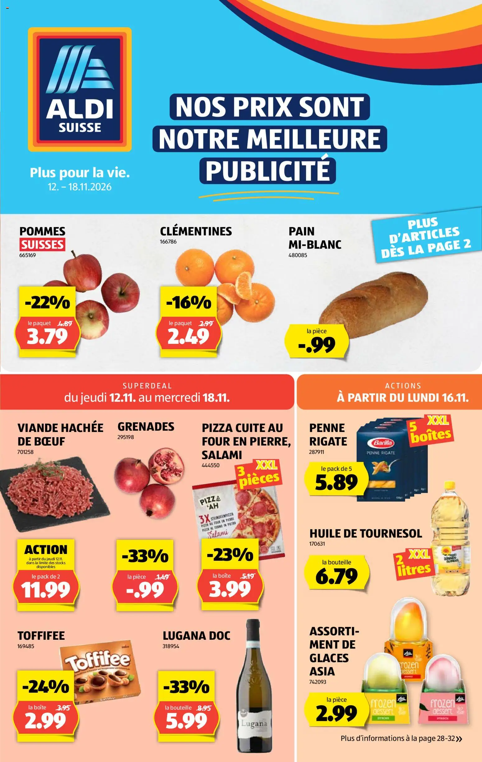 Vorschau des Merkblatts Aldi aktionen FR vom Shop Aldi gültig von 12.11.2026 bis 18.11.2026 - Pizza, Pasta, Barilla, Salami