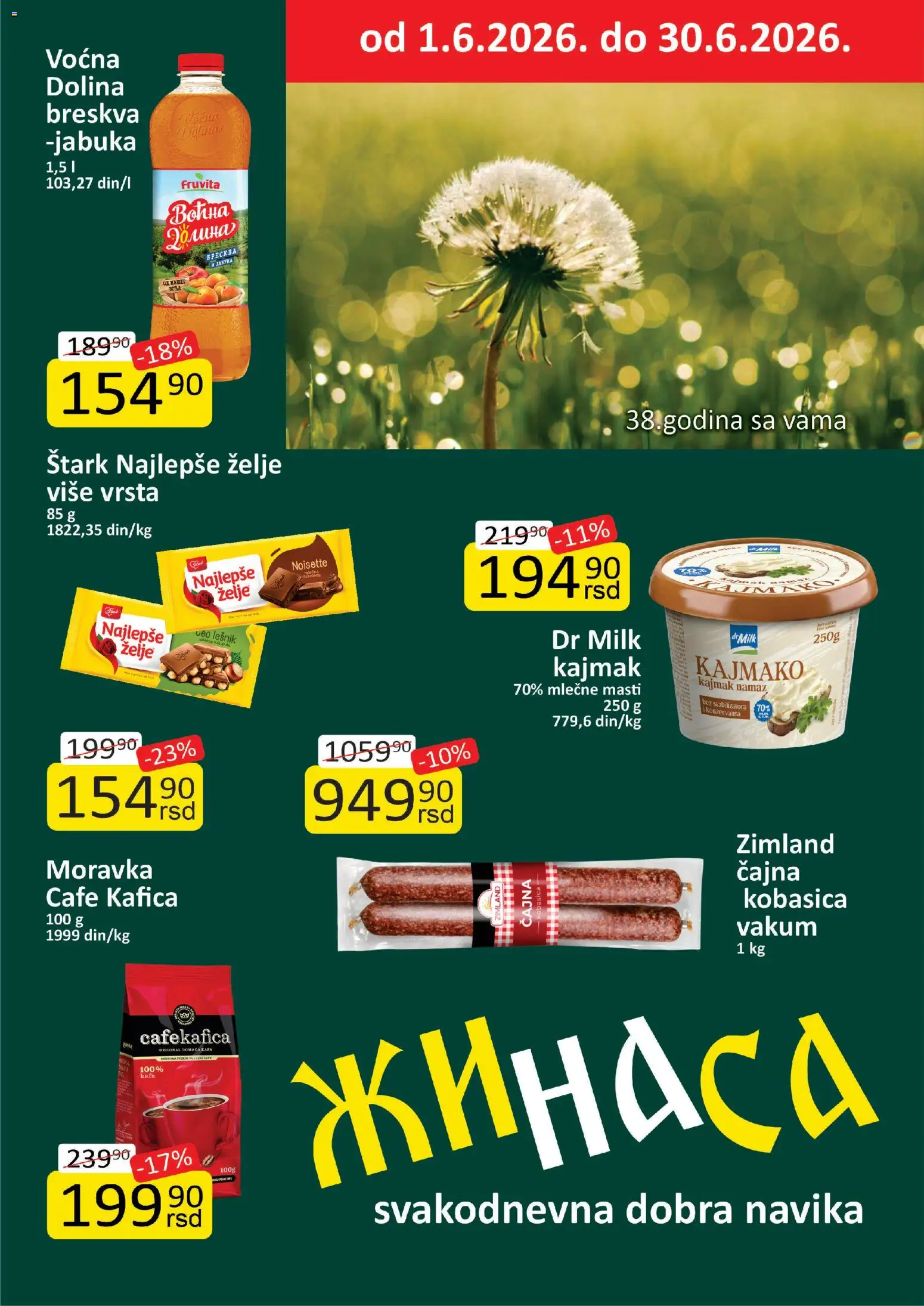Pregled ŽINASA kataloga - važi od 01.06.2026 - Kafa, Lešnik, Kajmak, Breskva, Fruvita, Kobasica, Namaz