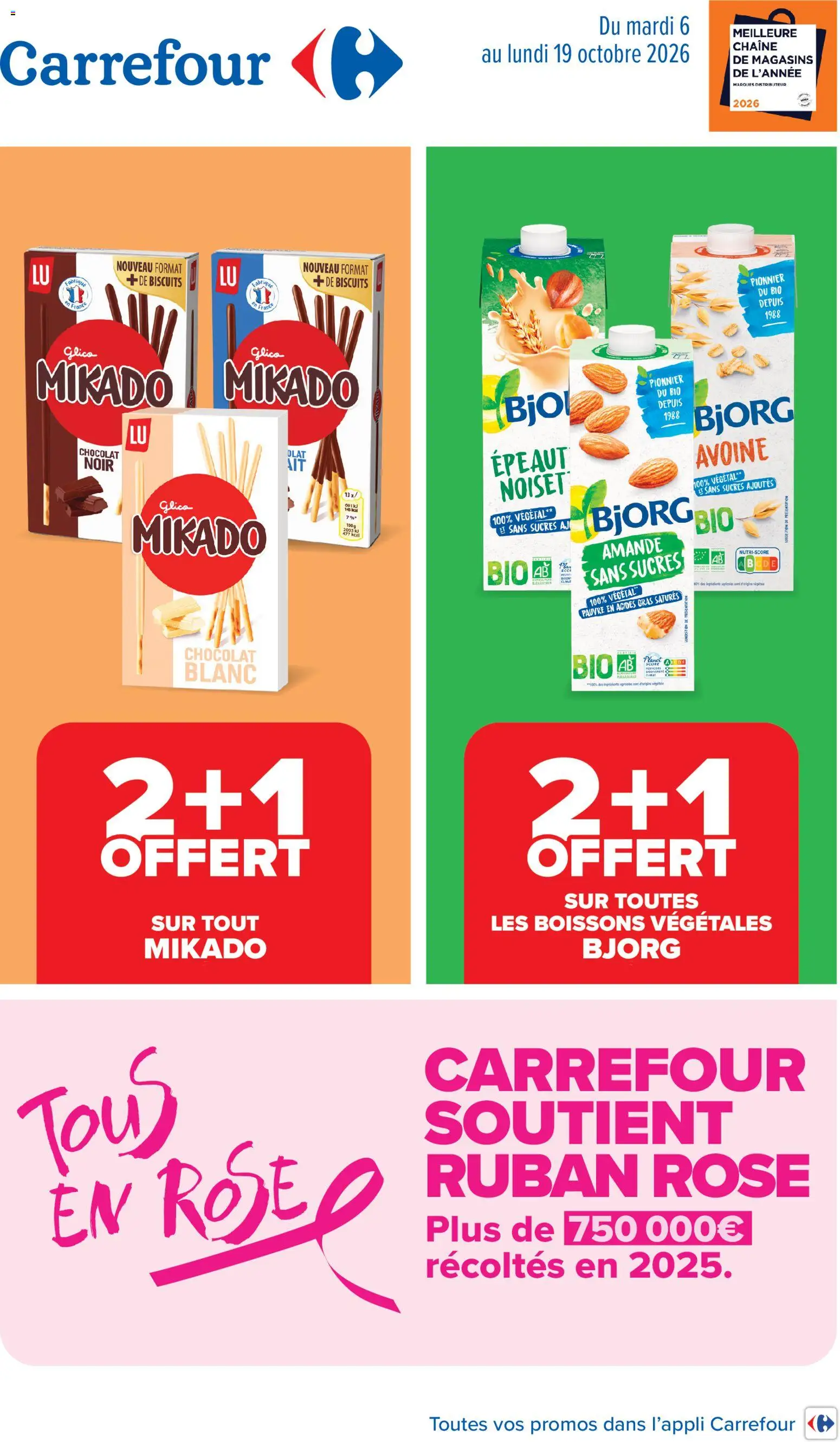 Prévisualisation de Carrefour catalogue du magasin Carrefour formulaire valide 06/10/2026 - Boisson, Amande, Biscuits, Noisette, Chocolat blanc, Bjorg, Boissons végétales, Boisson vegetale bio