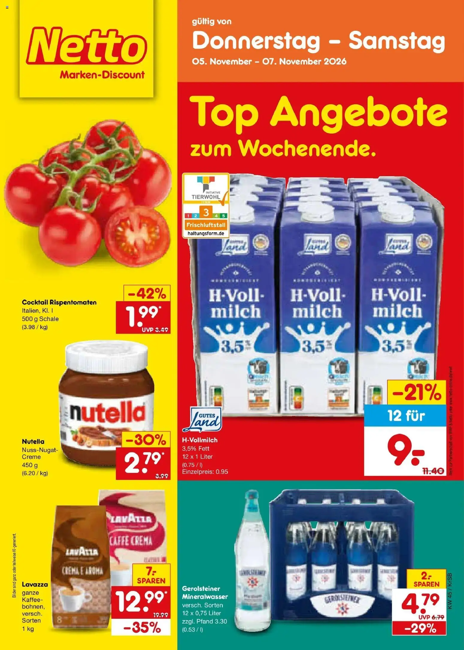 Vorschau von dem Prospekt des Geschäftes Netto Marken-Discount, gültig ab dem 02.11.2026 - Bilder, Kaffee, Nutella, Mineralwasser, Gerolsteiner, Top, Milch, Lavazza