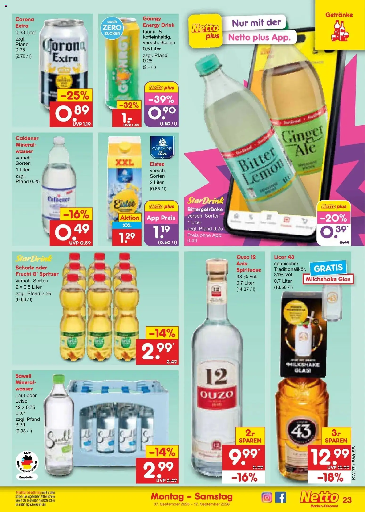 Vorschau von dem Prospekt des Geschäftes Netto Marken-Discount, gültig ab dem 07.09.2026 - Wasser, Ouzo, Zucker, Energy, Ouzo 12