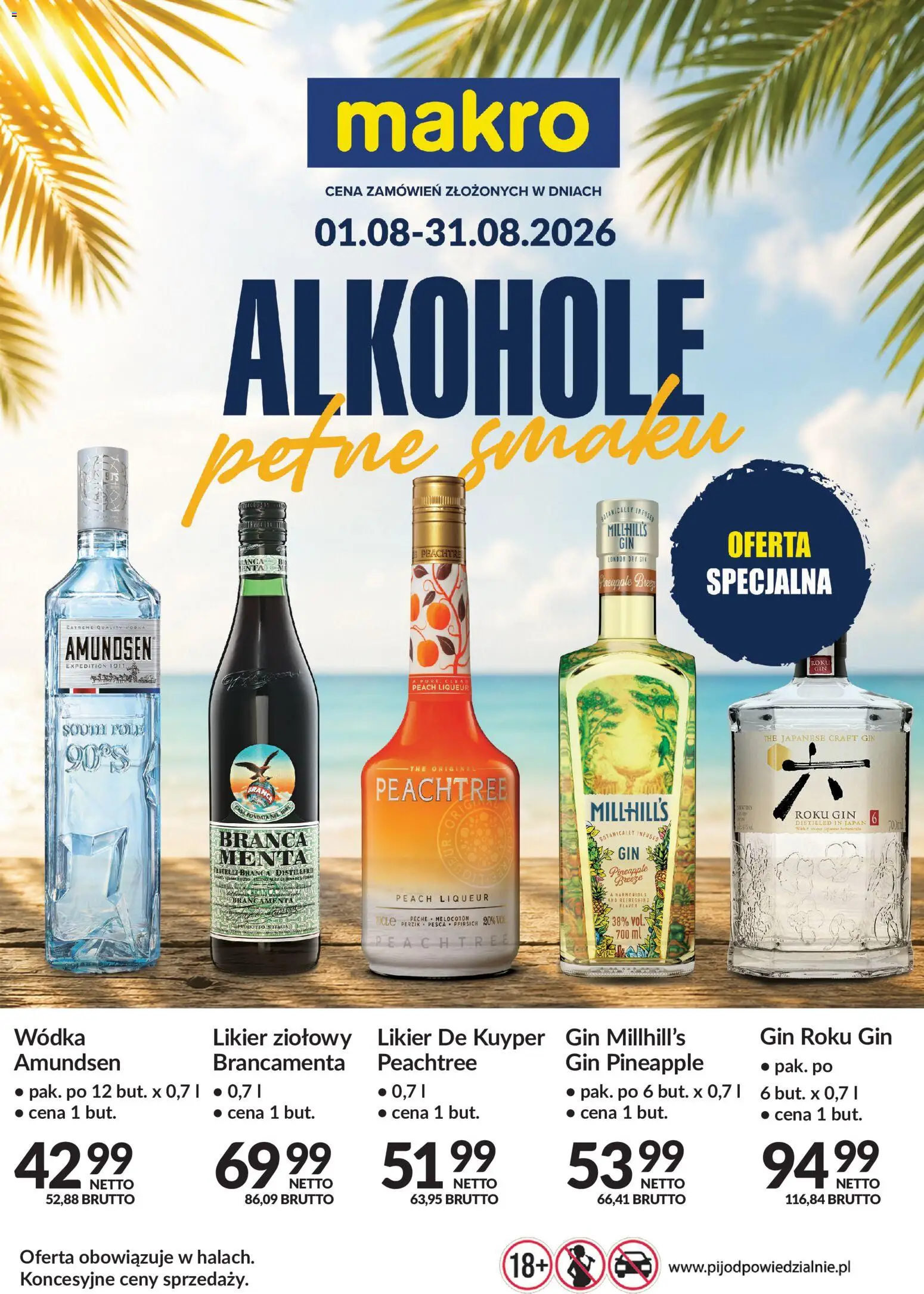 Pogląd gazetki "Makro gazetka - Alkohole pełne smaku w halach" ze sklepu Makro ważnej od 01.08.2026 - Alkohole, Wódka, Gin, Likier ziołowy, London dry gin