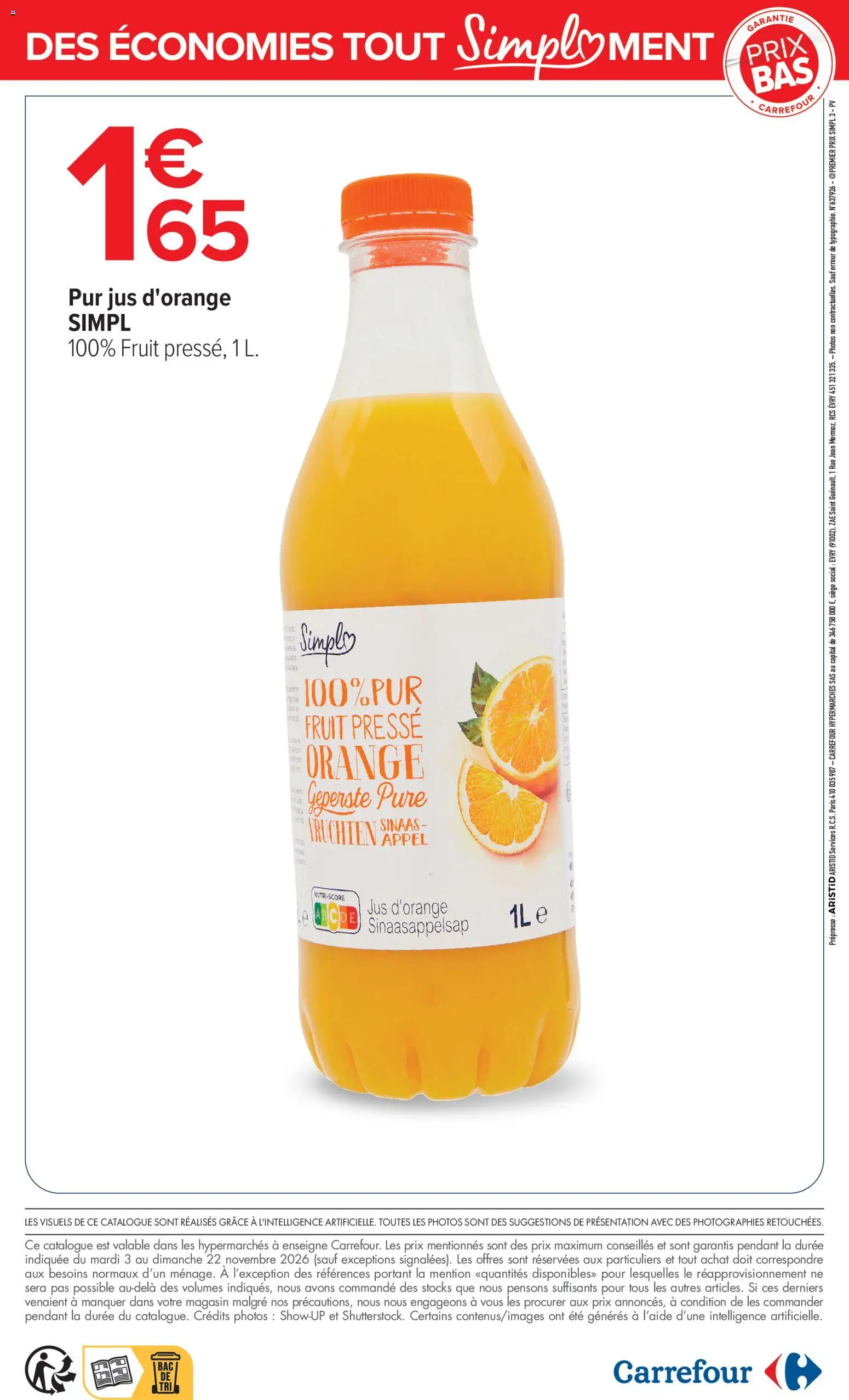 Prévisualisation de Carrefour Tout simplement du magasin Carrefour formulaire valide 03/11/2026 - Orange, Jean, Jus, Jus d'orange