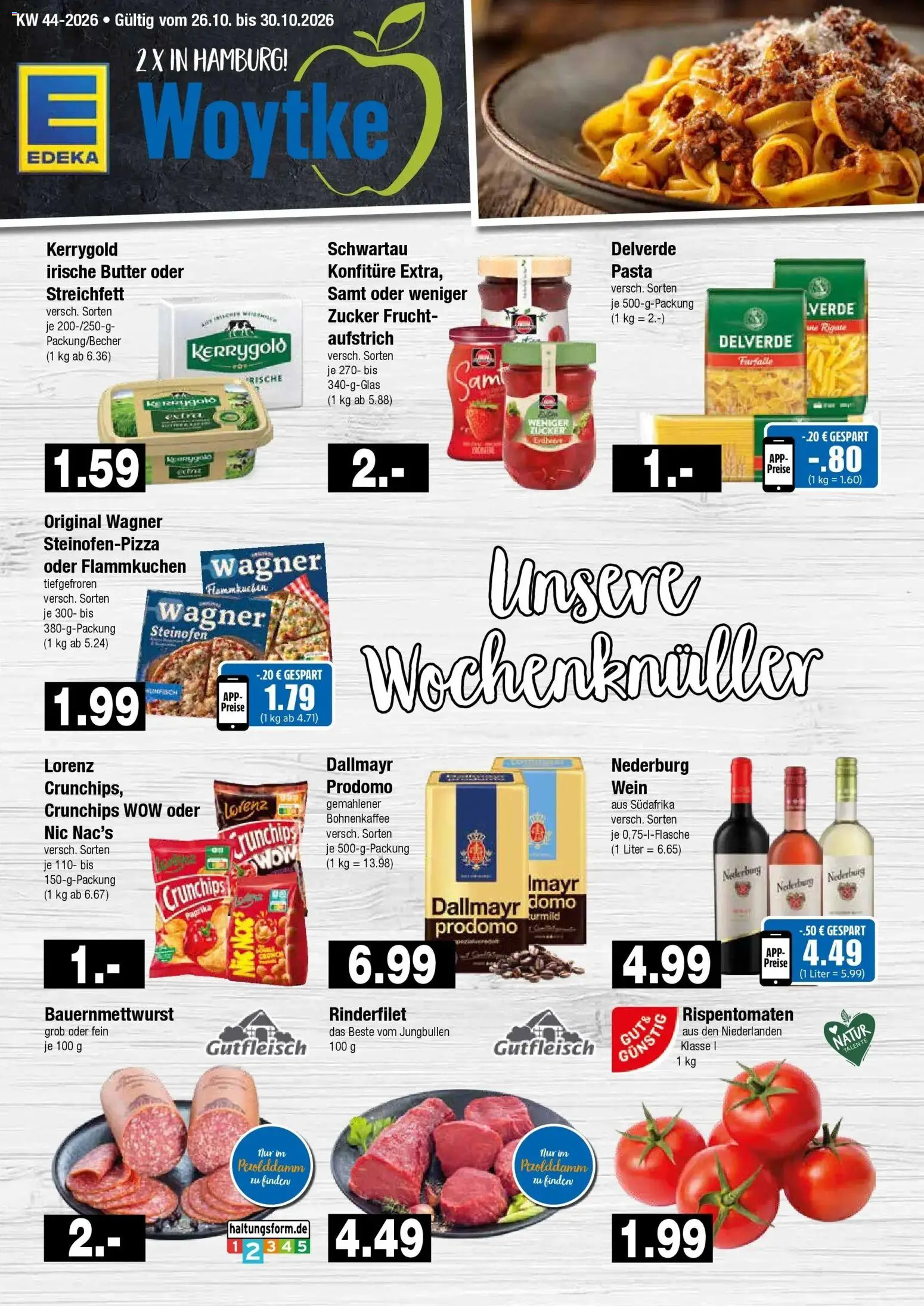 Vorschau von dem Prospekt des Geschäftes Edeka, gültig ab dem 26.10.2026 - Butter, Pasta, Wein, Dallmayr, Zucker, Rinderfilet