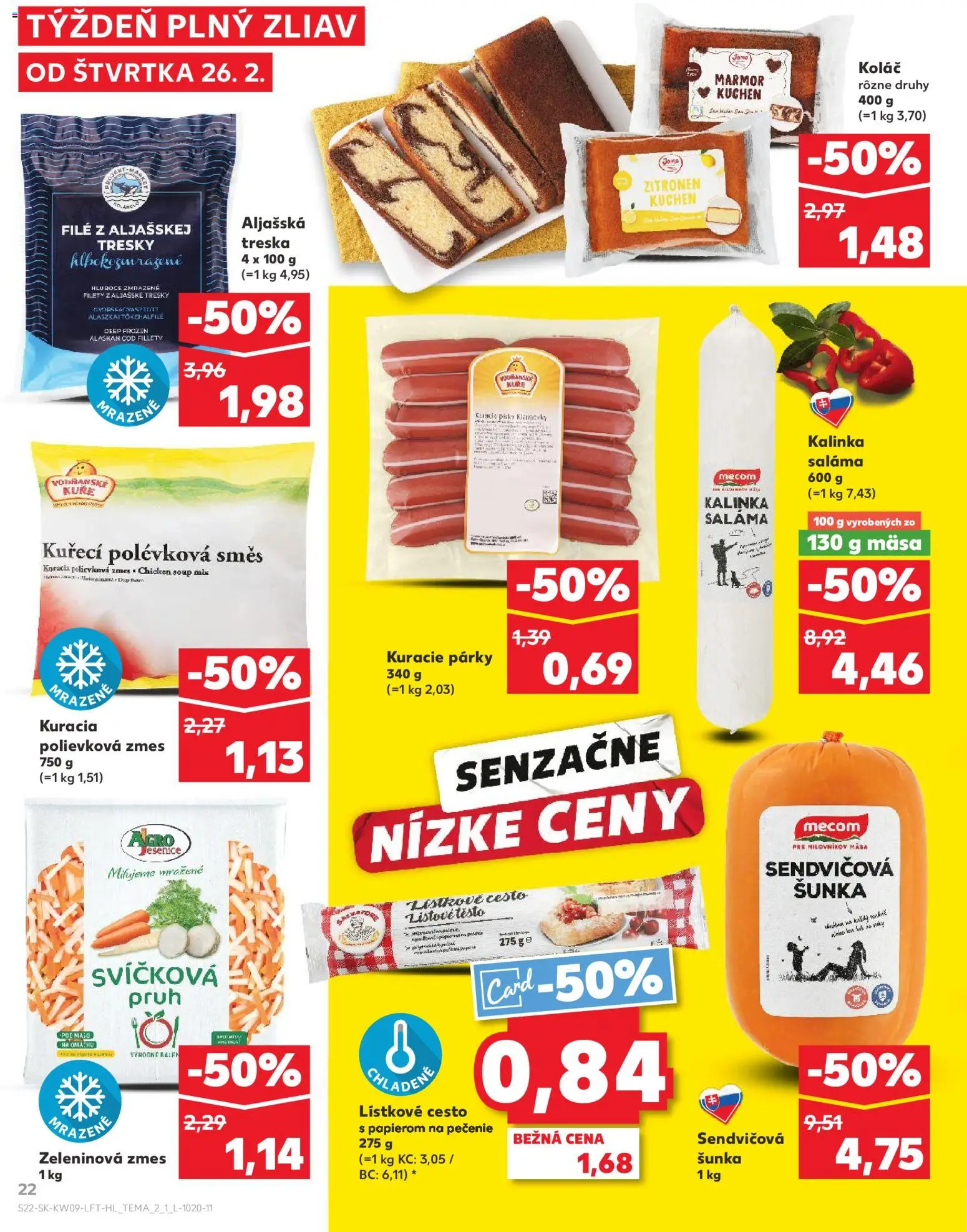 Náhľad Kaufland letáku platného od 26.02.2026 - Mäso, Koláč, Treska, Šunka, Cesto, Párky, Aljašská treska, Filé