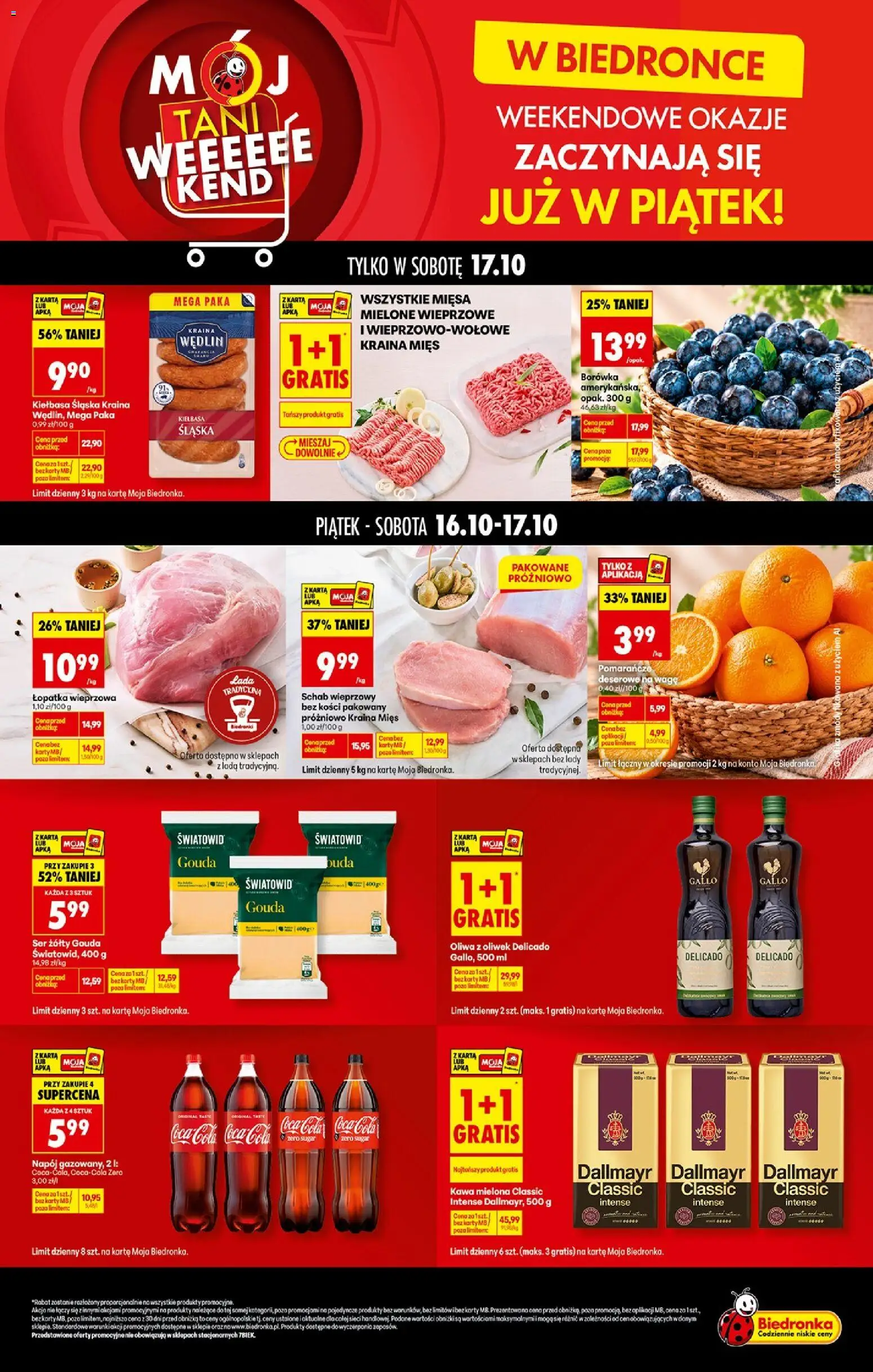 Náhled nabídky: Biedronka Polsko Biedronka Polsko leták - Tani weekend platný od 16.10.2026 - Coca cola, Karty, Cola, Gouda, Lopatka