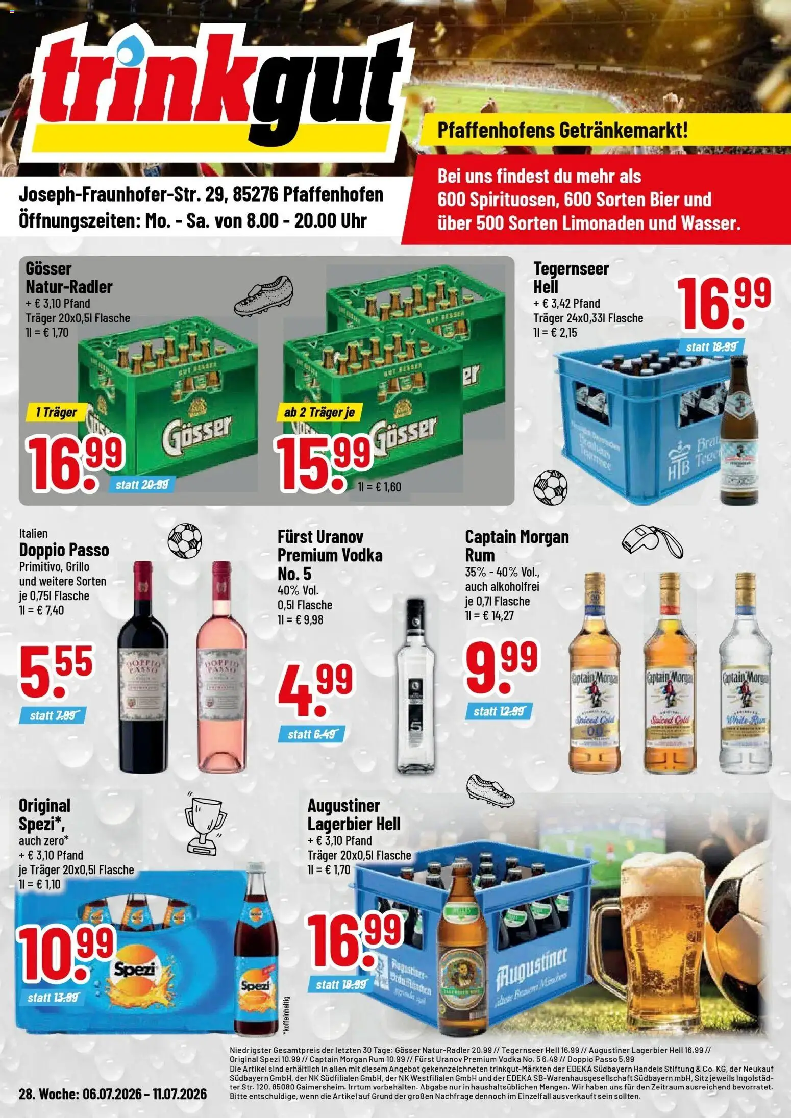 Vorschau von dem Prospekt des Geschäftes Trinkgut, gültig ab dem 06.07.2026 - Uhr, Bier, Vodka, Rum, Captain morgan, Doppio Passo