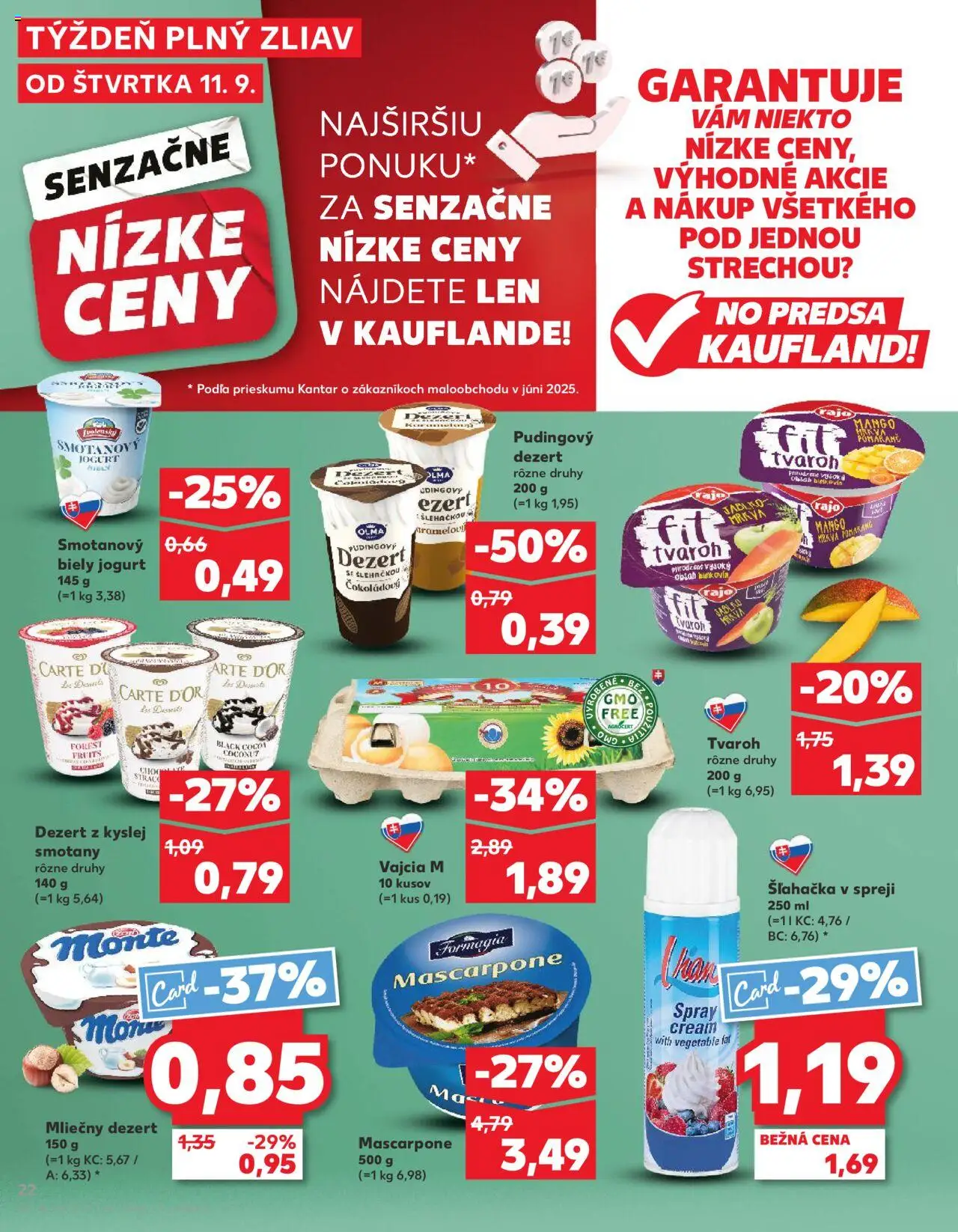 Náhľad Kaufland letáku platného od 11.09.2025 - Mango, Tvaroh, Mascarpone, Vajcia, Jogurt, Šľahačka, Biely jogurt