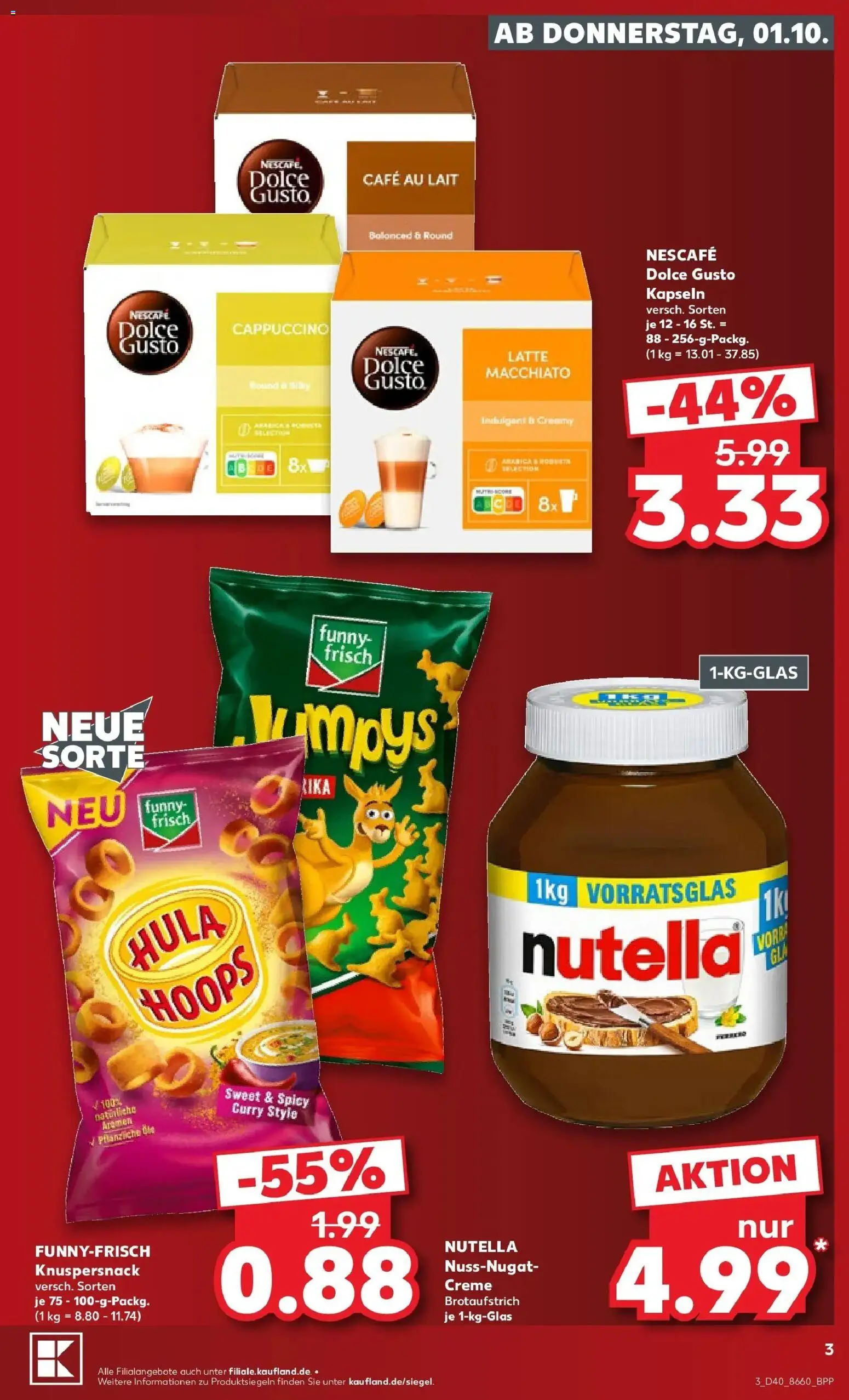 Vorschau von dem Prospekt des Geschäftes Kaufland, gültig ab dem 01.10.2026 - Nutella, Dolce gusto, Funny frisch, Dolce Gusto kapseln, Nescafe, Creme