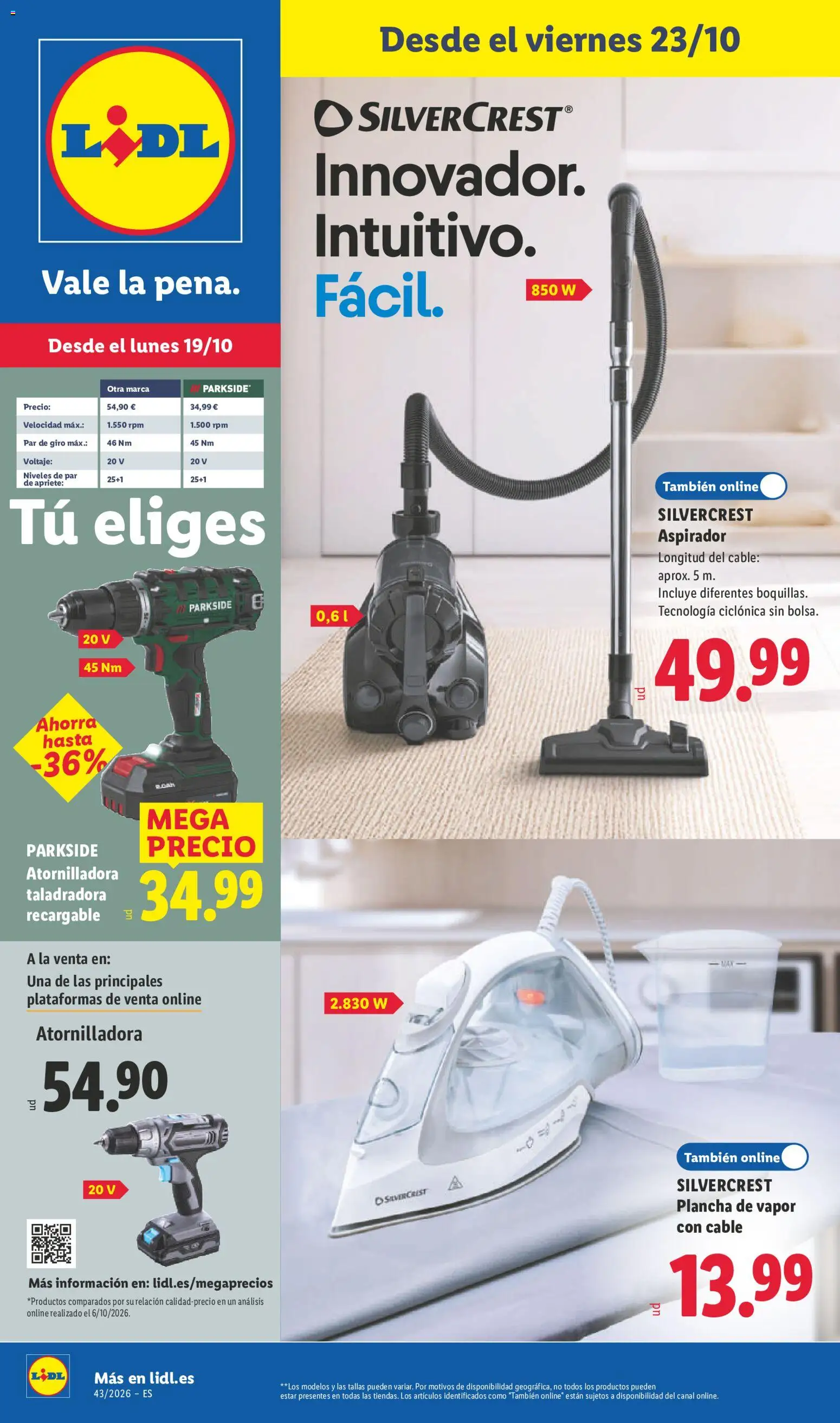 Vista previa del folleto de la tienda Lidl válido desde el 19/10/2026 - Aspirador, Plancha, Plancha de vapor, Cable