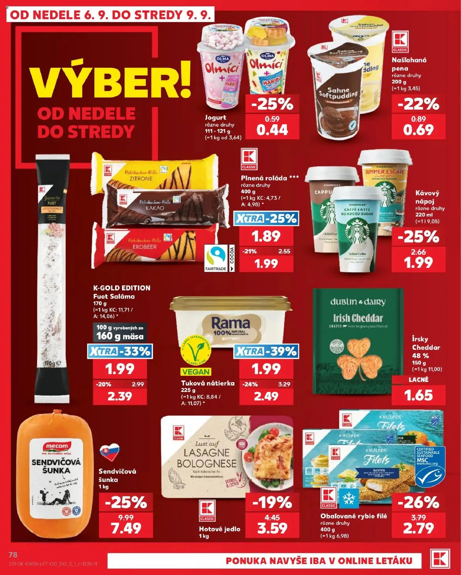 Náhľad Kaufland letáku platného od 03.09.2026 - Lasagne, Kakao, Jogurt, Rybie filé, Nátierka, Pena, Saláma, Filé