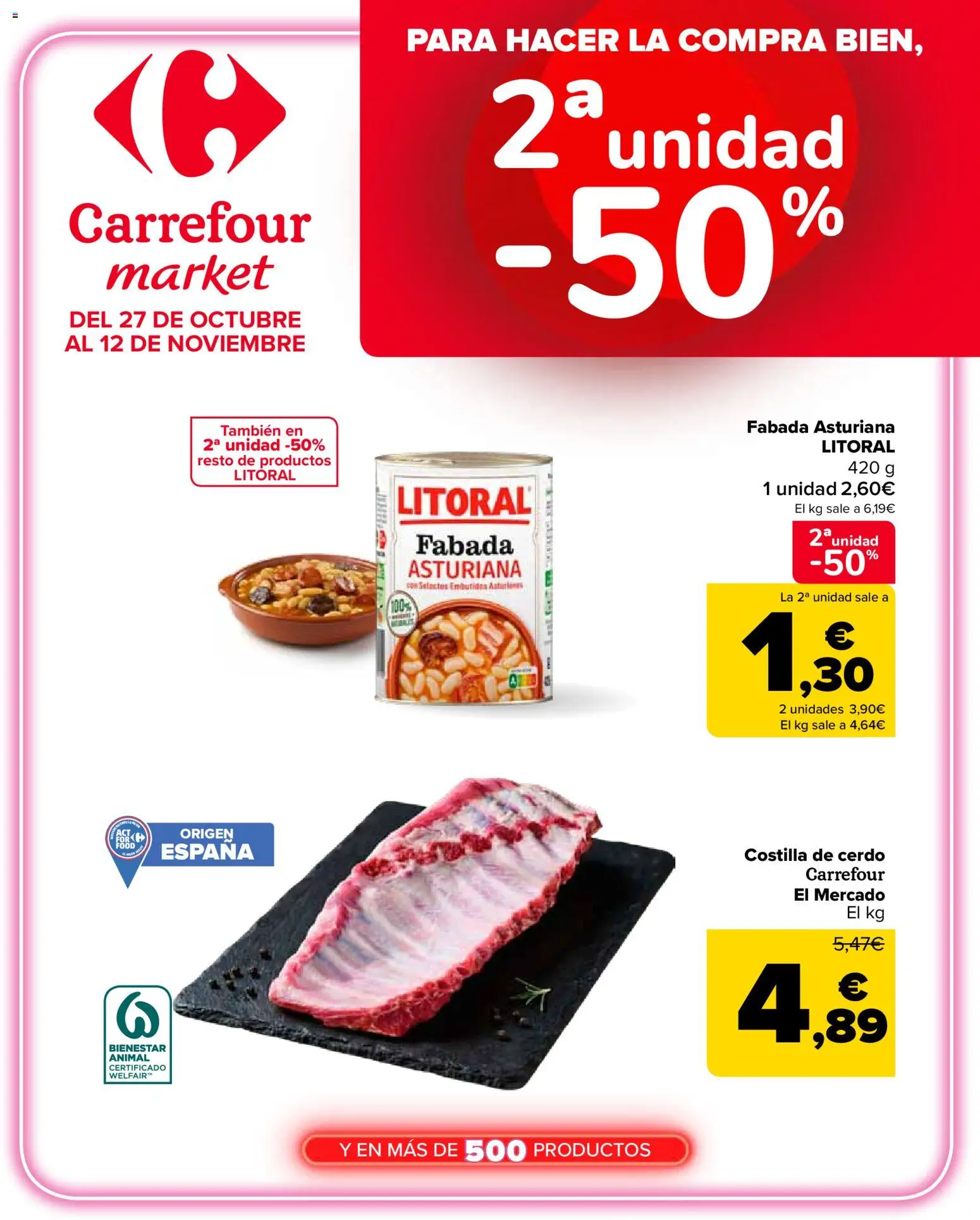 Vista previa del folleto de la tienda Carrefour Market válido desde el 27/10/2026 - Cerdo, Embutidos, Costilla de cerdo