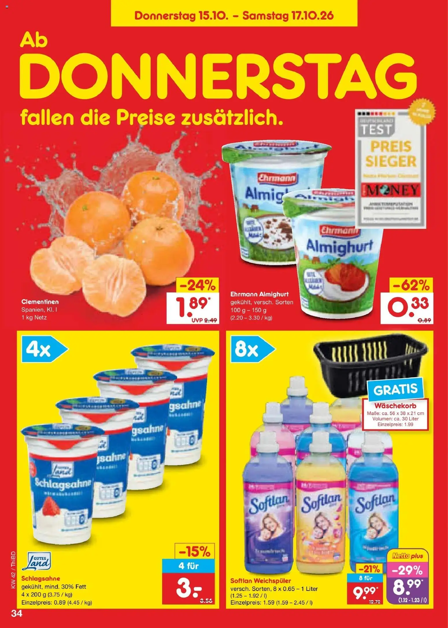 Vorschau von dem Prospekt des Geschäftes Netto Marken-Discount, gültig ab dem 12.10.2026 - Schlagsahne, Sahne, Weichspüler, Ehrmann almighurt