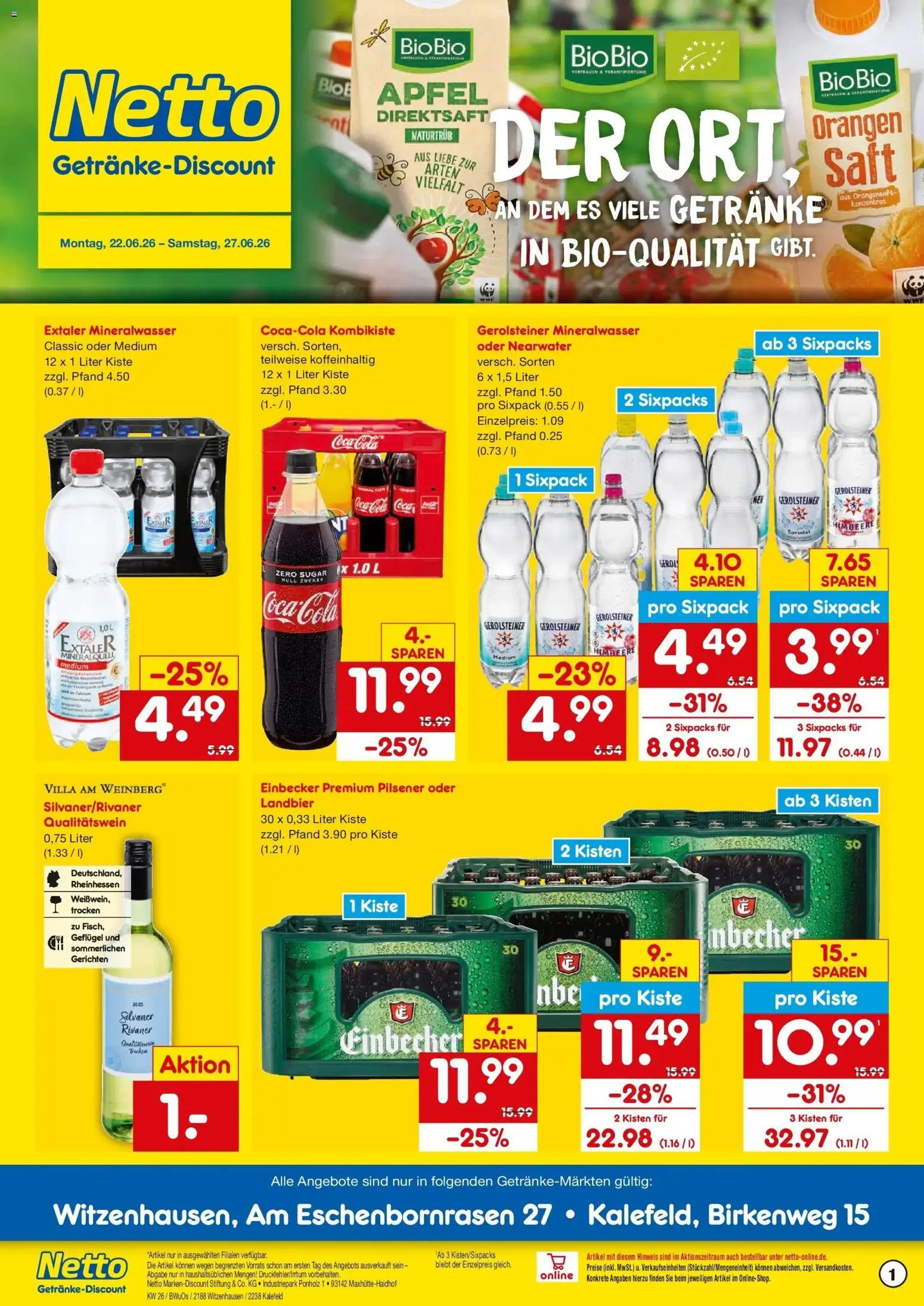 Vorschau von dem Prospekt des Geschäftes Netto Marken-Discount, gültig ab dem 22.06.2026 - Coca cola, Äpfel, Cola, Mineralwasser, Himbeere, Orangensaft, Saft, Orangen