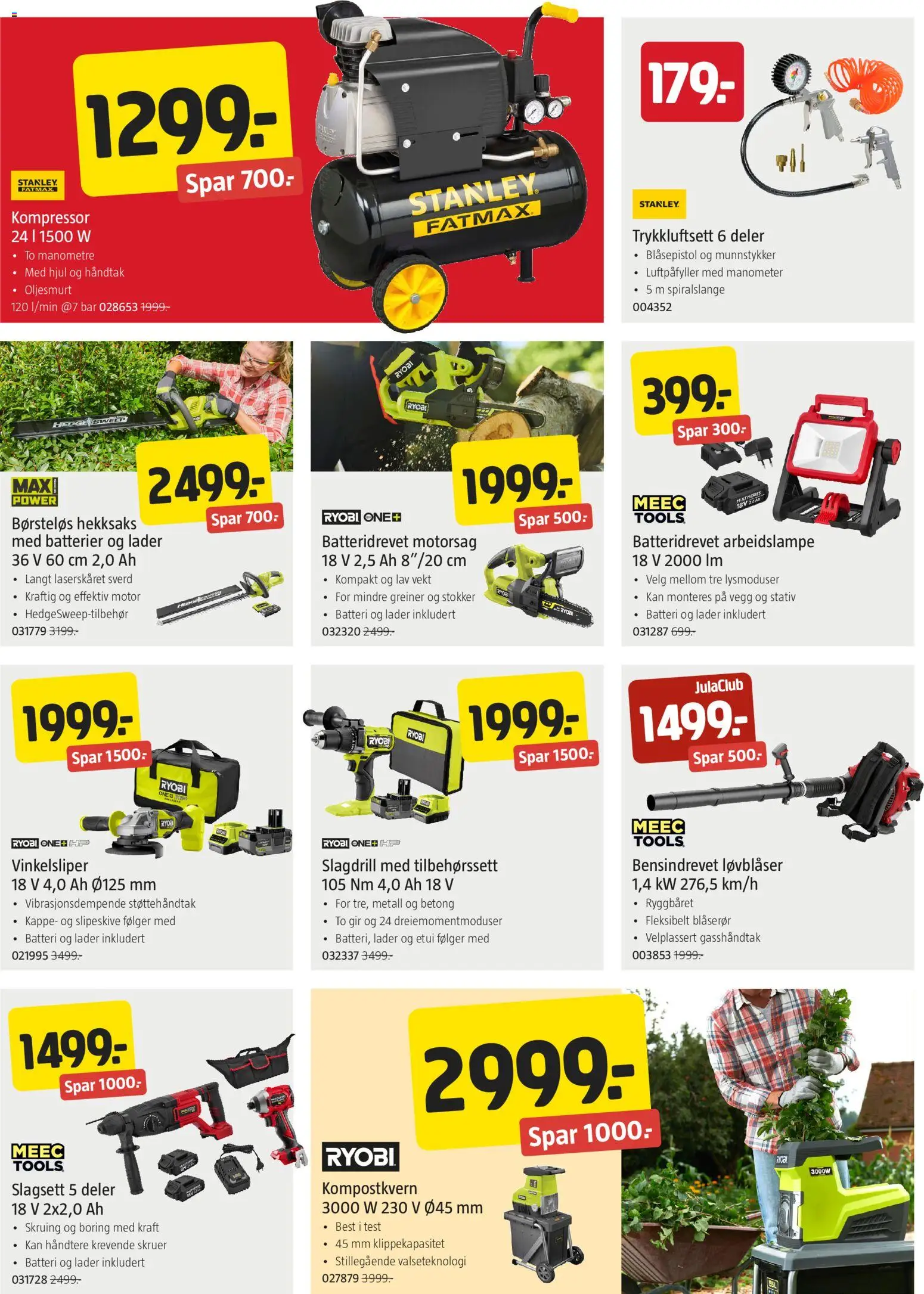 Forhåndsvis Jula kundeavis fra butikk Jula gyldig fra 08/10/2026 - Arbeidslampe, Slagdrill, Hekksaks, Batteridrevet motorsag, Ryobi, Vekt, Batteri, Håndtak