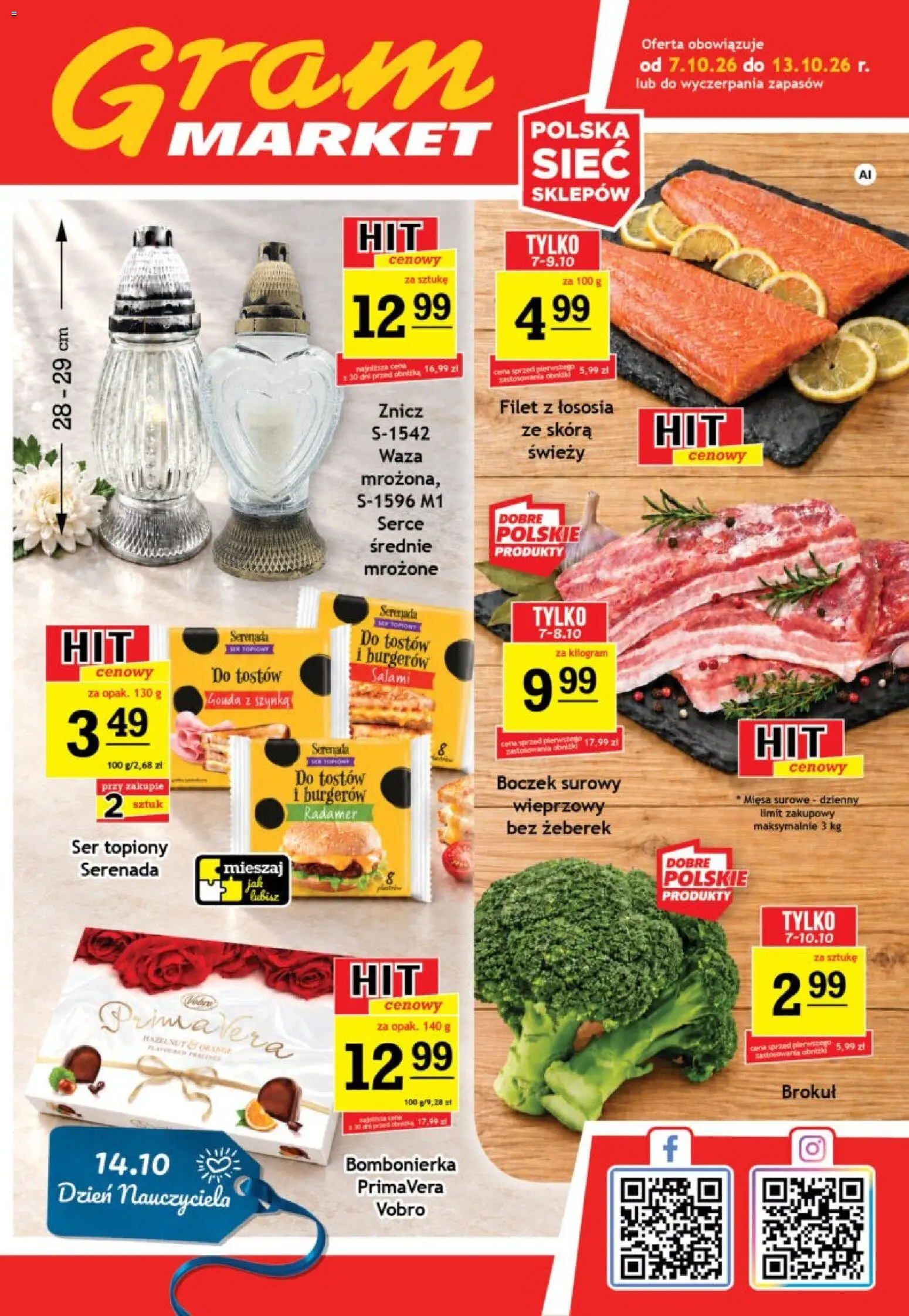 Pogląd gazetki "Gram Market gazetka" ze sklepu Gram Market ważnej od 07.10.2026 - Ser, Brokuł, Bombonierka, Szynka, Salami, Ser topiony, Filet, Filet z łososia