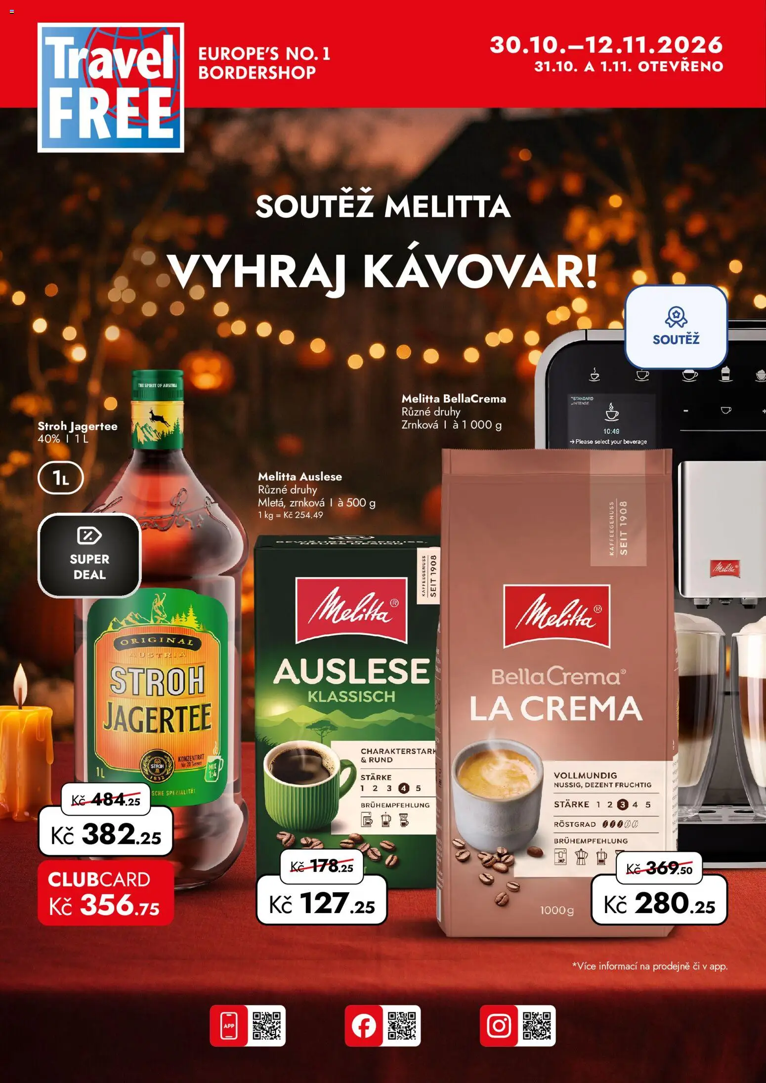 Náhled nabídky: Travel Free Travel Free leták platný od 30.10.2026 - Kávovar, Crema, Stroh Jagertee