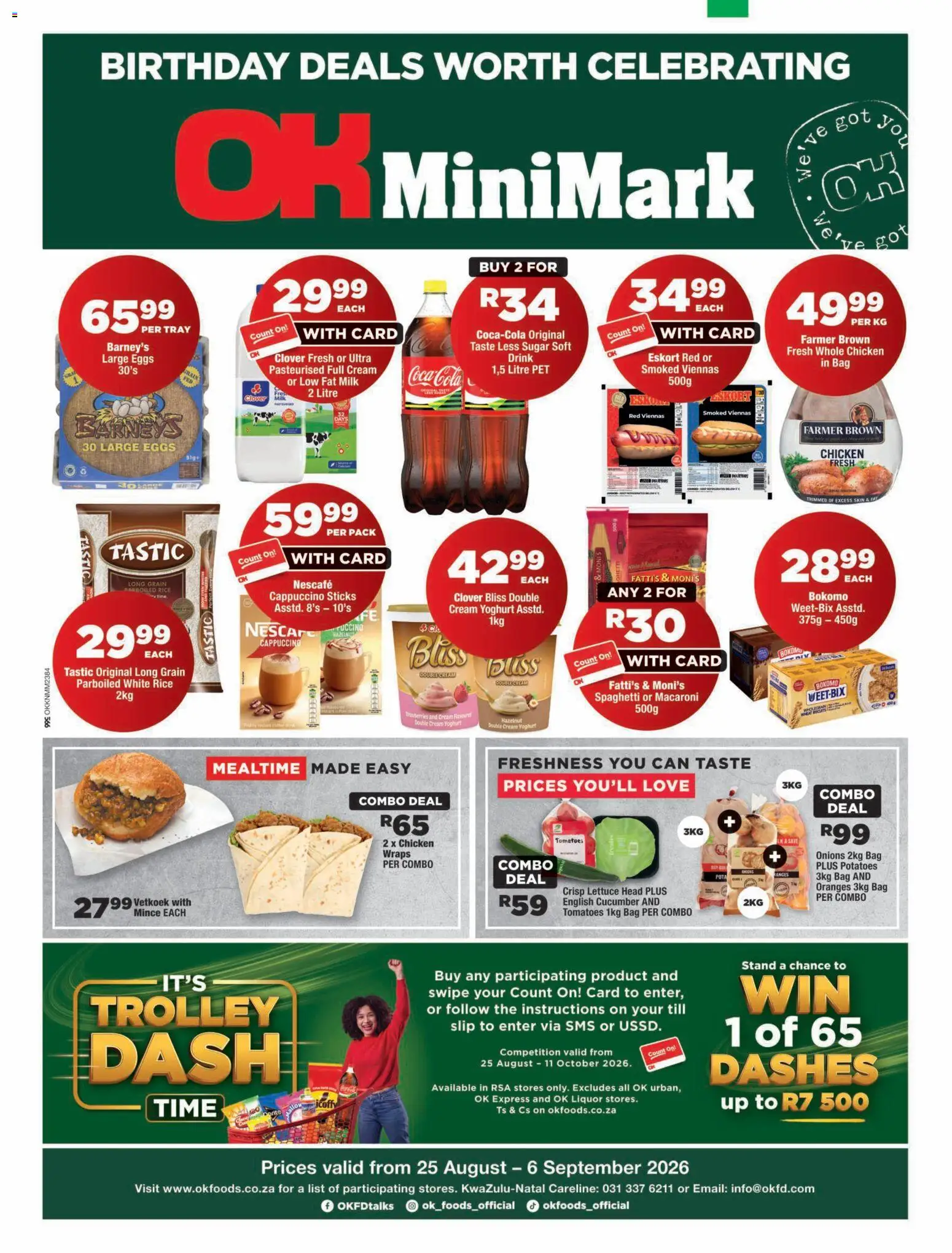 Preview of OK Foods flyer valid from 25/08/2026 - Bag, Oranges, Sugar, Rice, Onions, Yoghurt, Lettuce, Tray