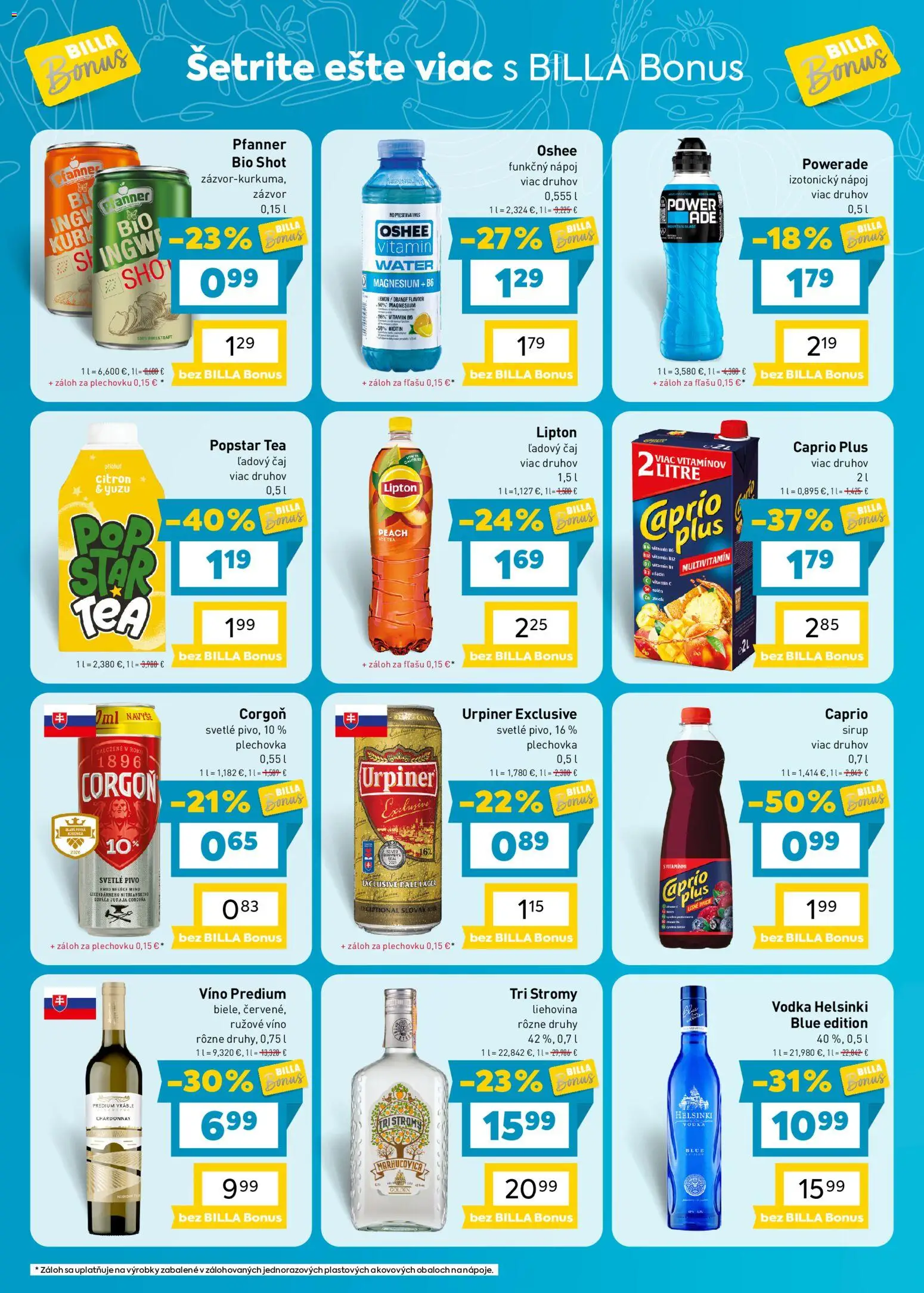 Náhľad Billa letáku platného od 14.10.2026 - Pivo, Víno, Vodka, Multivitamín, Zázvor, Corgoň, Ľadový čaj, Rúžové víno