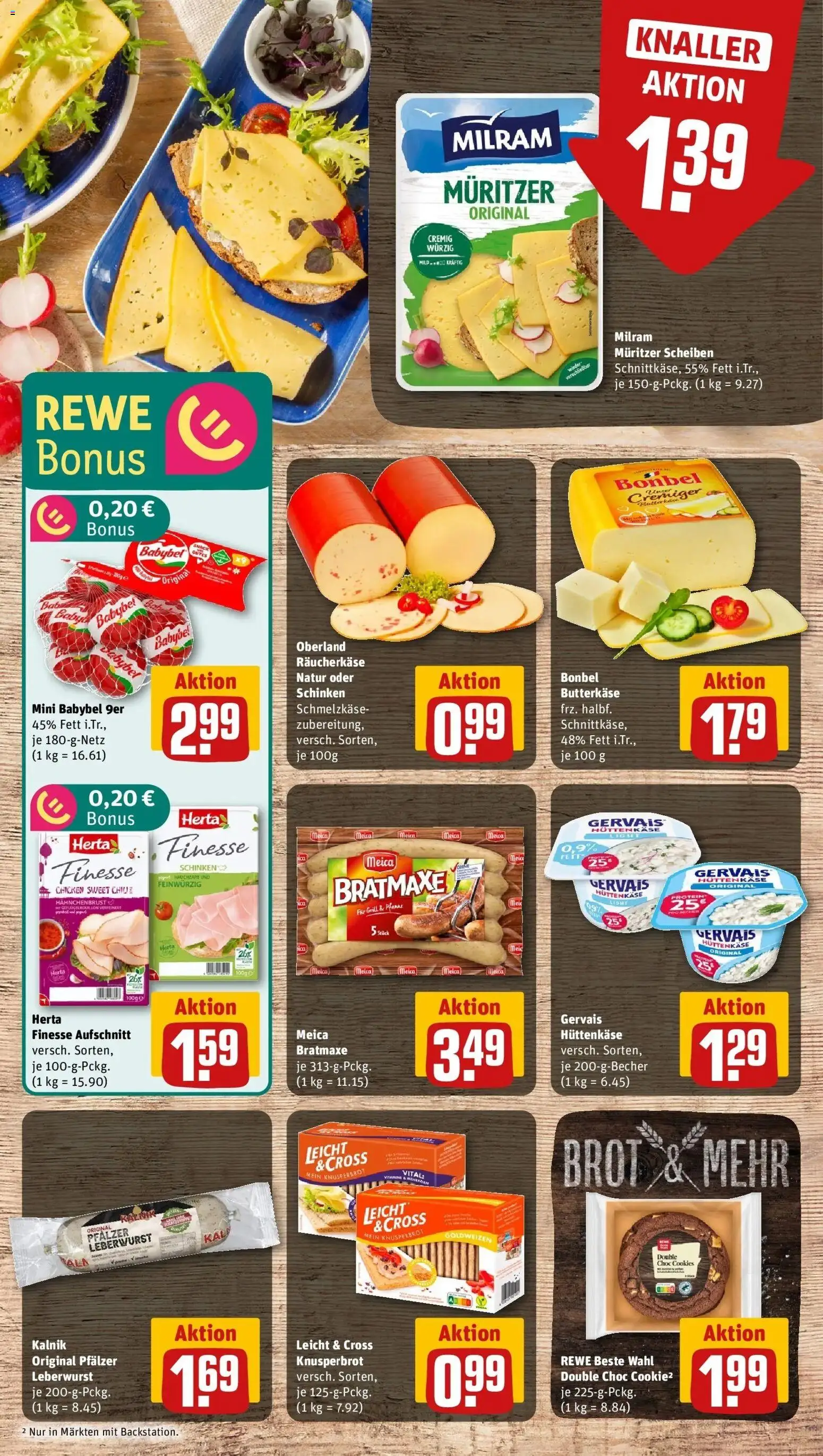 Vorschau von dem Prospekt des Geschäftes Rewe, gültig ab dem 05.04.2026 - Butter, Brot, Hüttenkäse, Schinken, Milram, Meica, Herta finesse, Hahnchenbrust