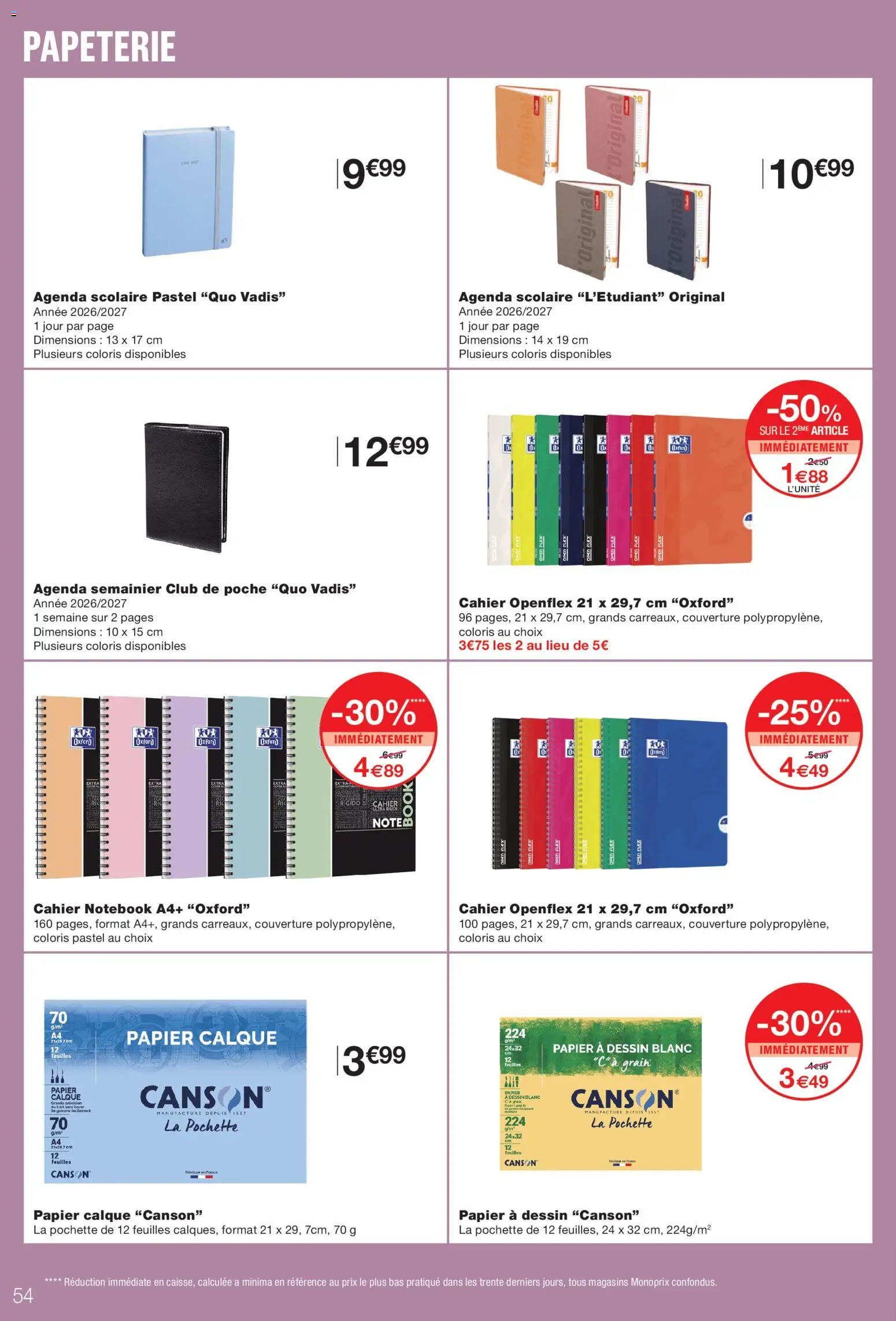 Prévisualisation de Monoprix catalogue du magasin Monoprix formulaire valide 08/09/2026 - Agenda, Couverture, Notebook, Cahier, Agenda scolaire