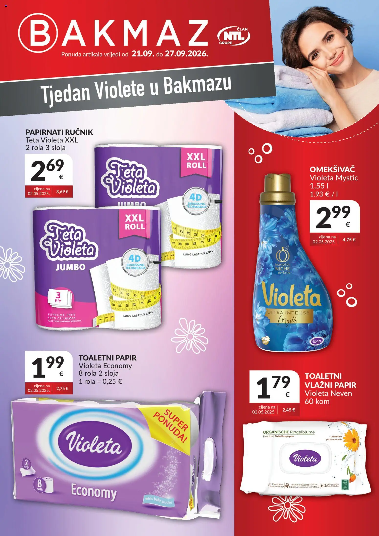 Pregled letka Bakmaz Tjedan Violete trgovine Bakmaz vrijedi od 21.09.2026