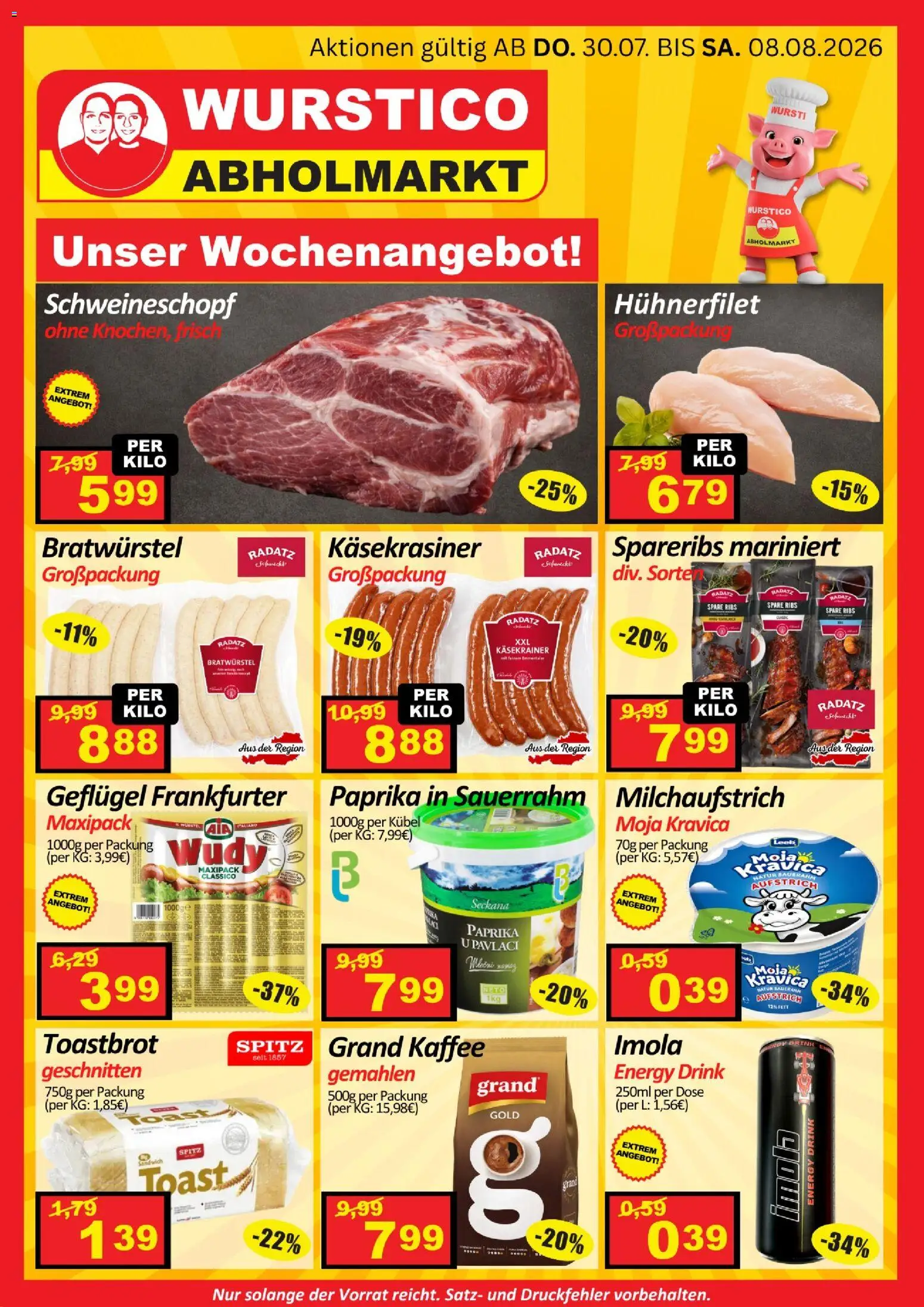 Vorschau der Angebote: Wurstico Abholmarkt Wurstico Abholmarkt Flugblatt gültig ab 30.07.2026 - Kaffee, Sauerrahm