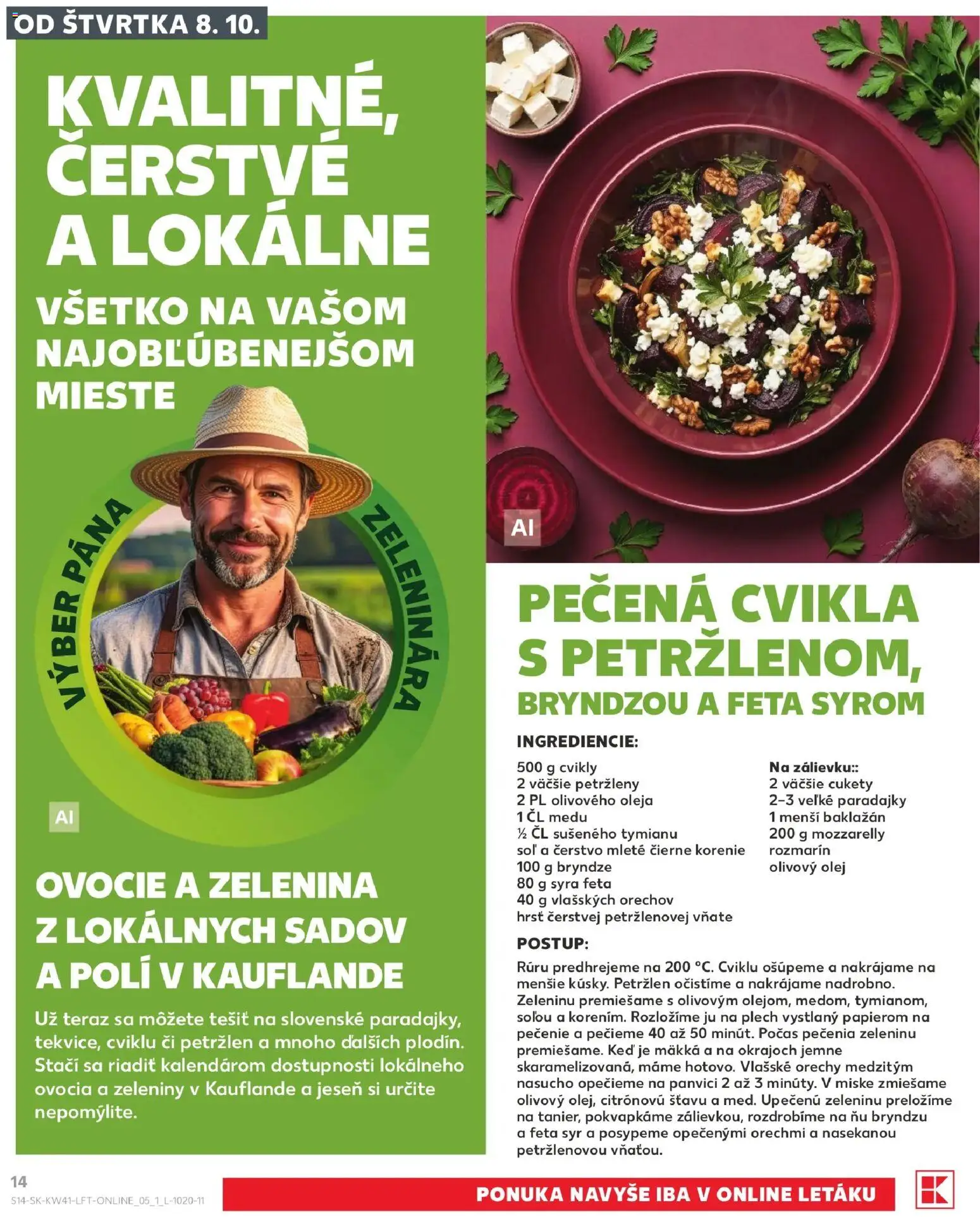 Náhľad Kaufland letáku platného od 08.10.2026 - Syr, Paradajky, Orechy, Olivový olej, Soľ, Feta syr, Vlašské orechy, Feta