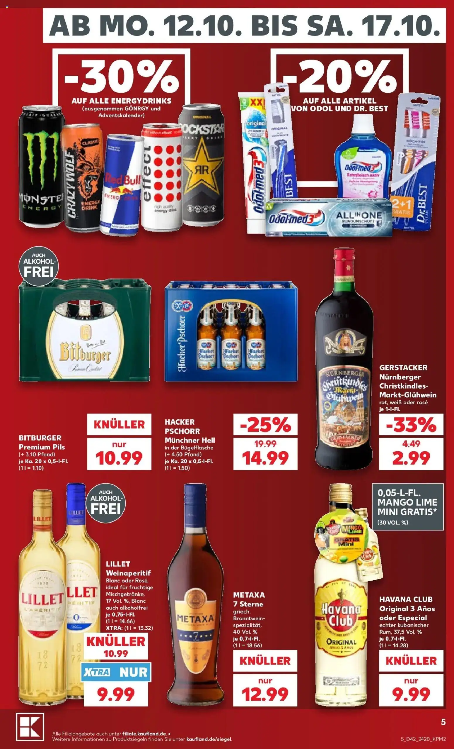 Vorschau von dem Prospekt des Geschäftes Kaufland, gültig ab dem 12.10.2026 - Lillet, Red bull, Alkohol, Havana club, Rockstar, Energy, Metaxa, Bitburger