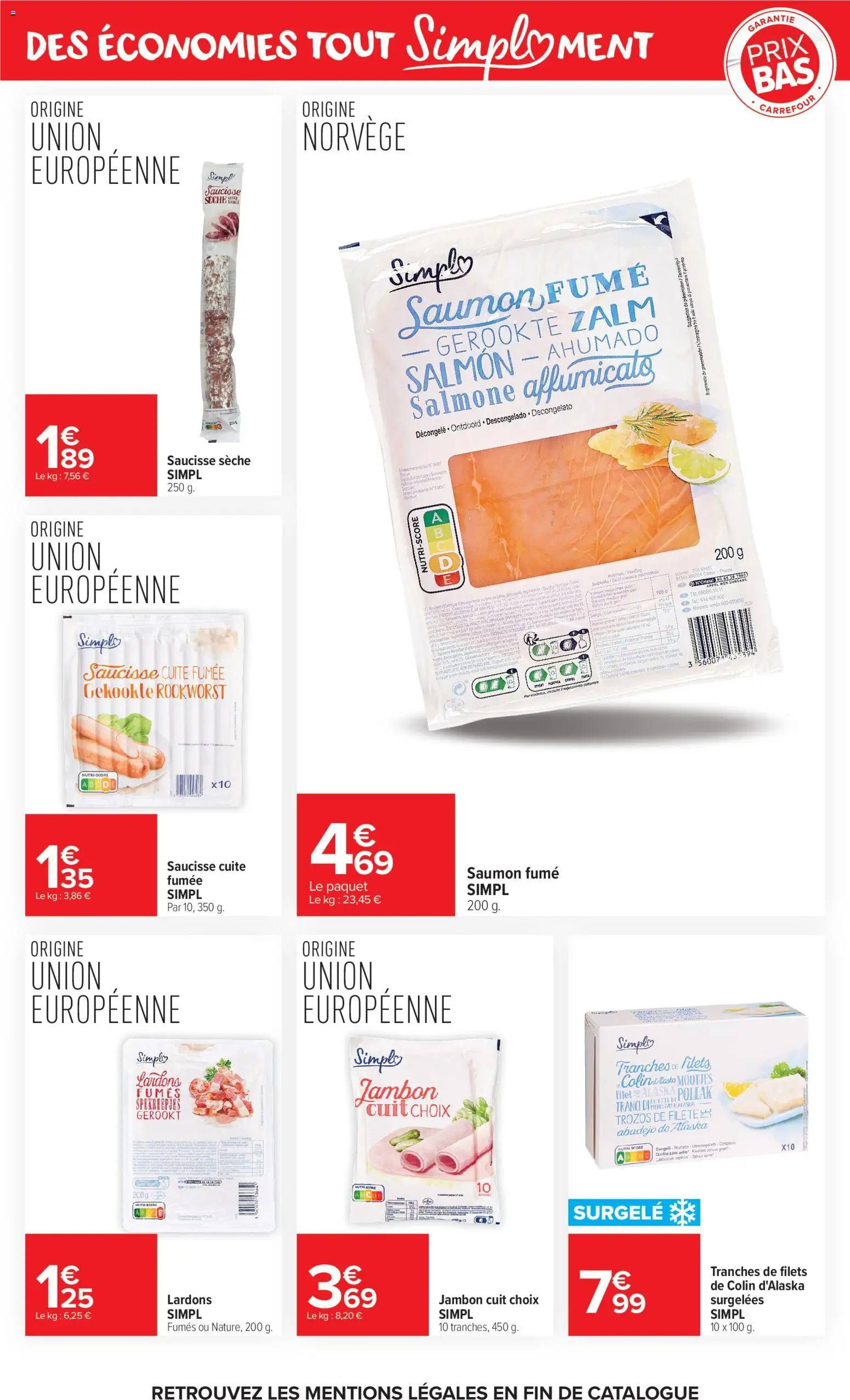 Prévisualisation de Carrefour Market Premier prix simpl du magasin Carrefour Market formulaire valide 03/11/2026 - Saumon, Jambon, Saumon fumé, Saucisse, Lardons