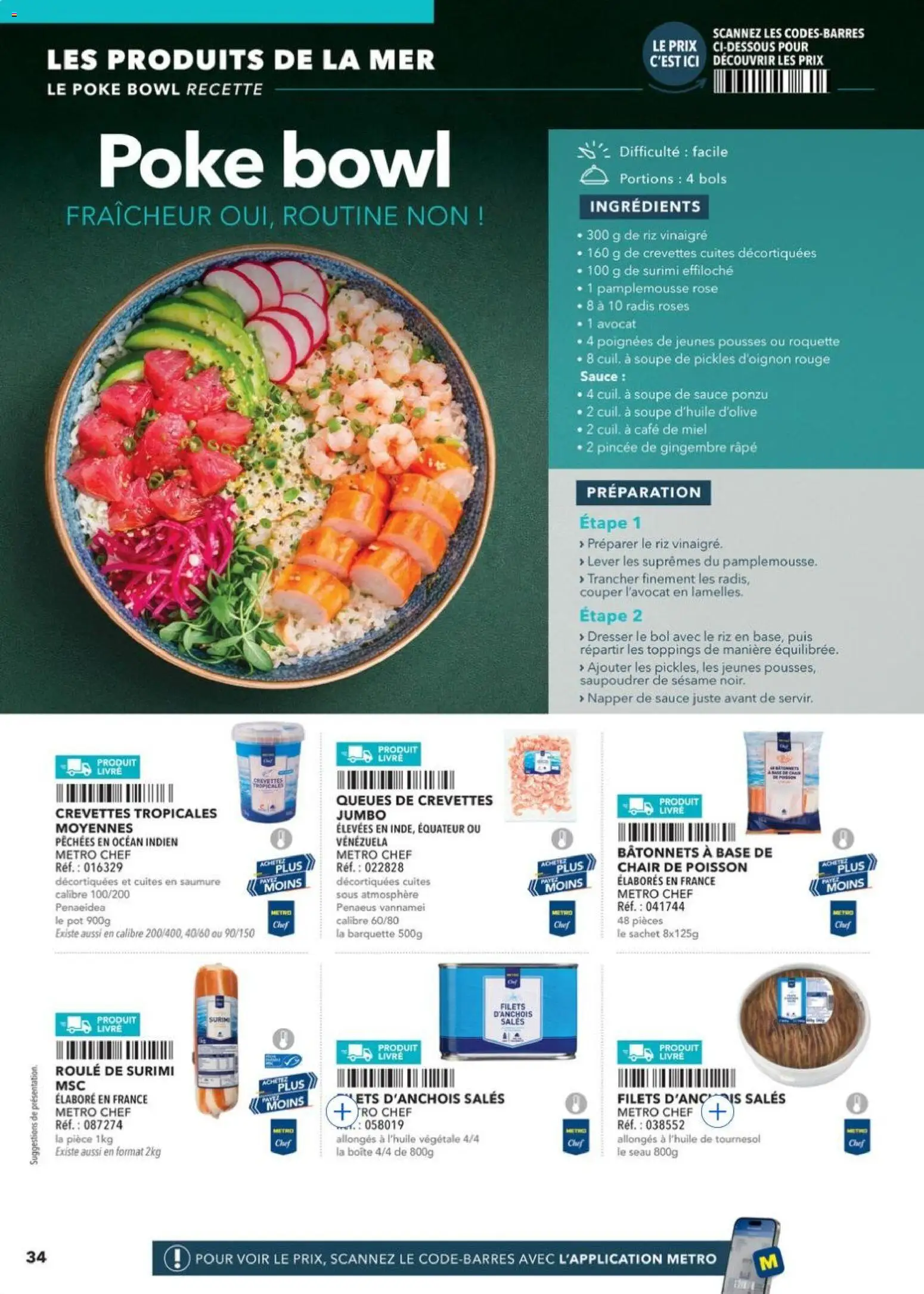 Prévisualisation de METRO - Restauration rapide du magasin METRO formulaire valide 14/04/2026 - Café, Avocat, Riz, Radis, Base, Crevettes, Râpe, Crevettes cuites decortiquees