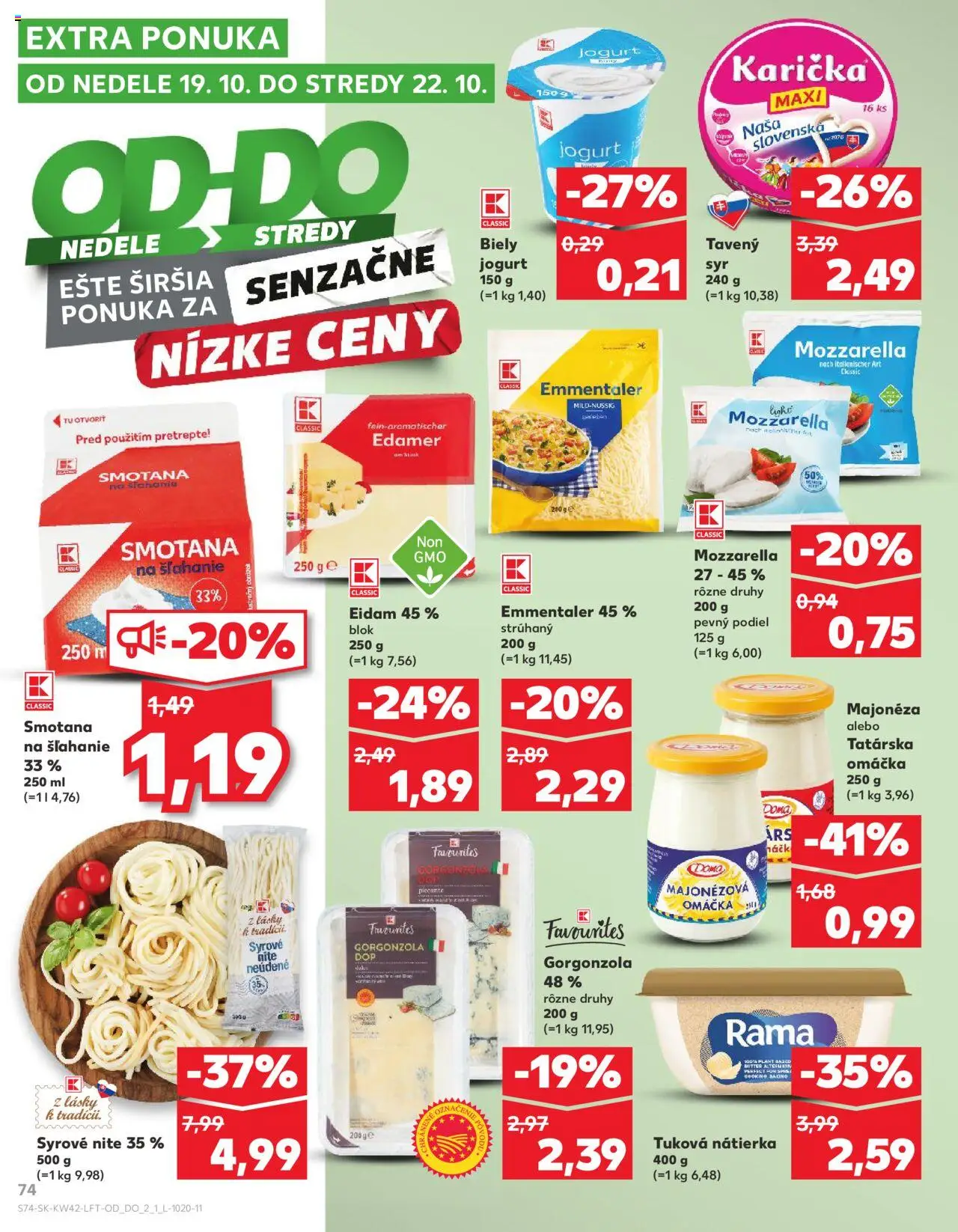 Náhľad Kaufland letáku platného od 16.10.2025 - Syr, Mozzarella, Omáčka, Smotana, Nátierka, Rama, Biely jogurt, Eidam