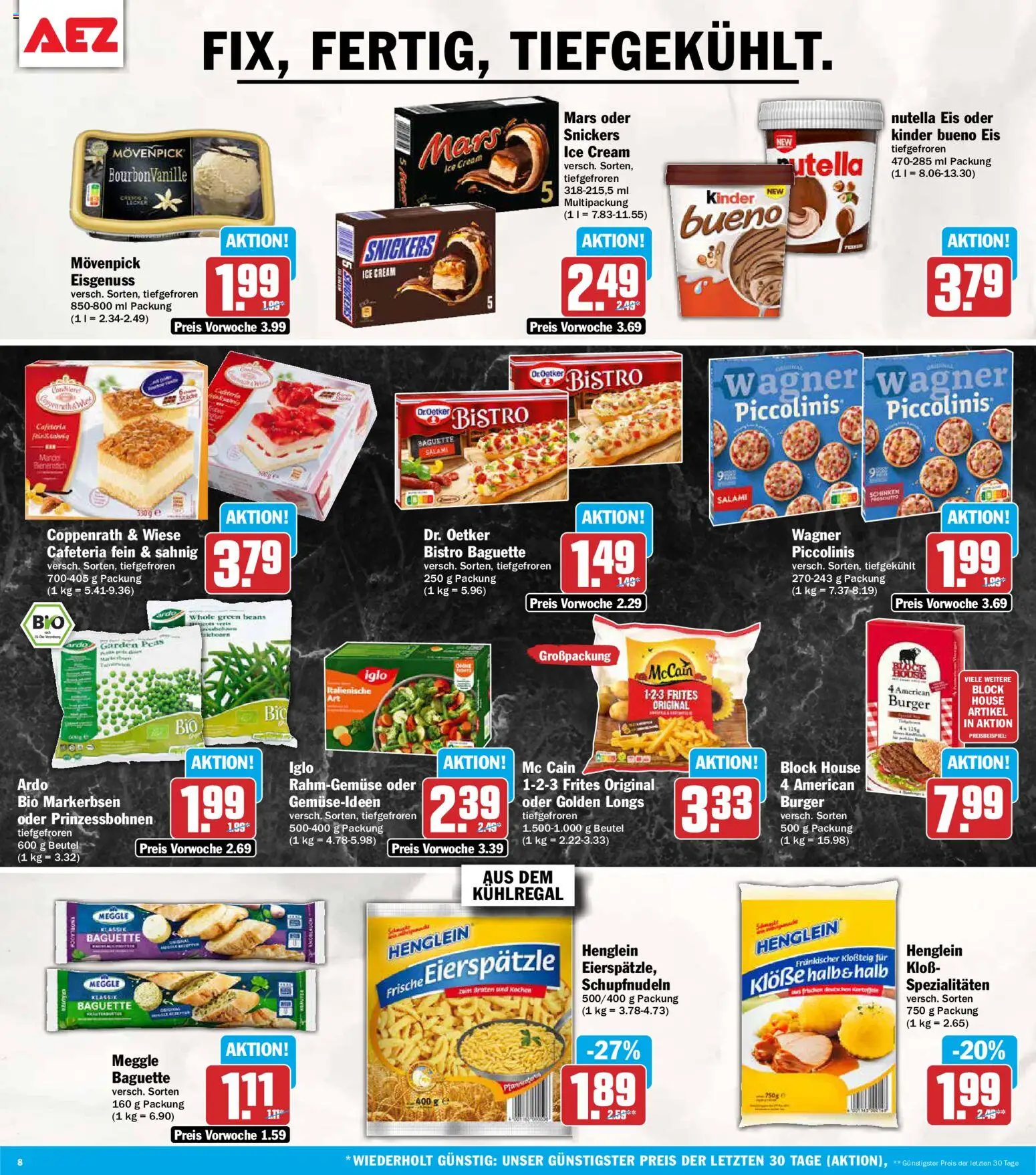 Vorschau von dem Prospekt des Geschäftes AEZ, gültig ab dem 05.10.2026 - Eis, Burger, Mars, Piccolinis, Schinken, Kinder bueno, Iglo, Spezialitäten