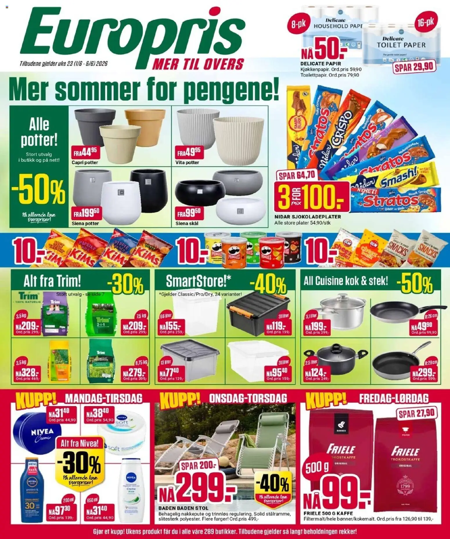 Forhåndsvis Europris kundeavis fra butikk Europris gyldig fra 01/06/2026 - Smør, Kaffe, Snacks, Nakkepute, Stol, Capri, Pringles
