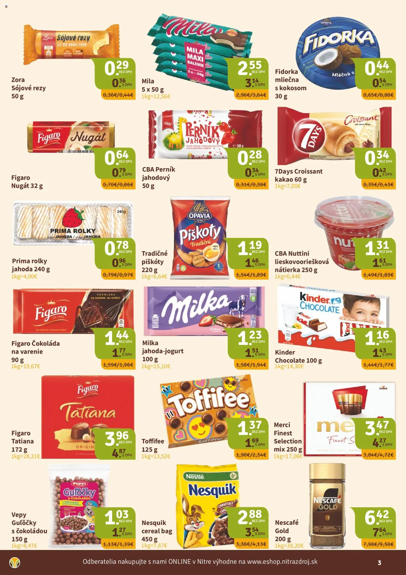Náhľad Nitrazdroj letáku platného od 03.09.2026 - Čokoláda, Merci, Kakao, Toffifee, Mila, Nesquik, Nátierka, Piškóty