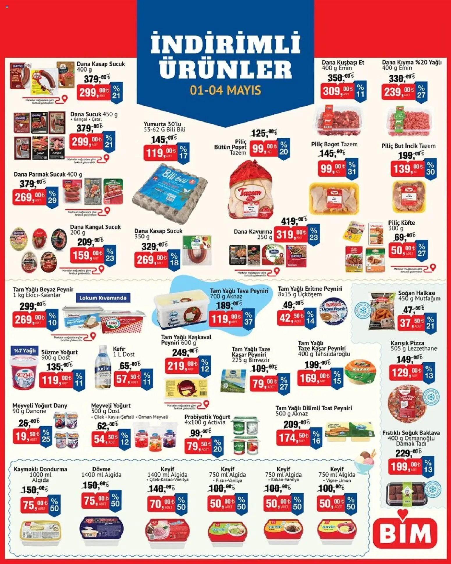 BİM BİM - İndirimli Ürünler 01.05.2026 - Broşürünün önizlemesi - Dondurma, Yumurta, Sucuk, Kefir, Yoğurt, Soğan, Meyveli yoğurt, Piliç