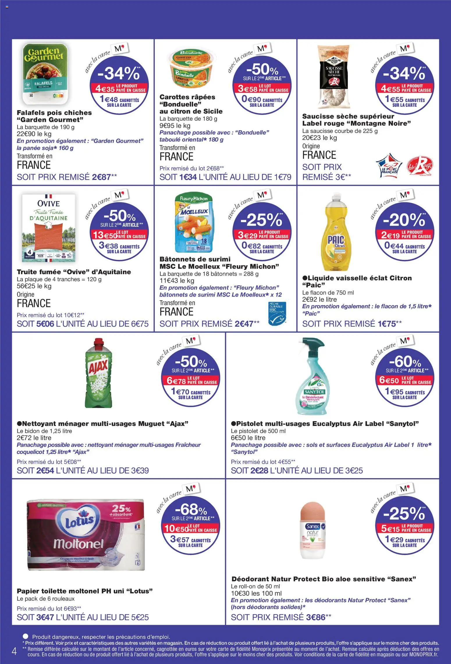 Prévisualisation de Monoprix catalogue du magasin Monoprix formulaire valide 08/09/2026 - Muguet, Ajax, Lotus, Saucisse, Pois, Papier toilette, Déodorant, Carottes rapees