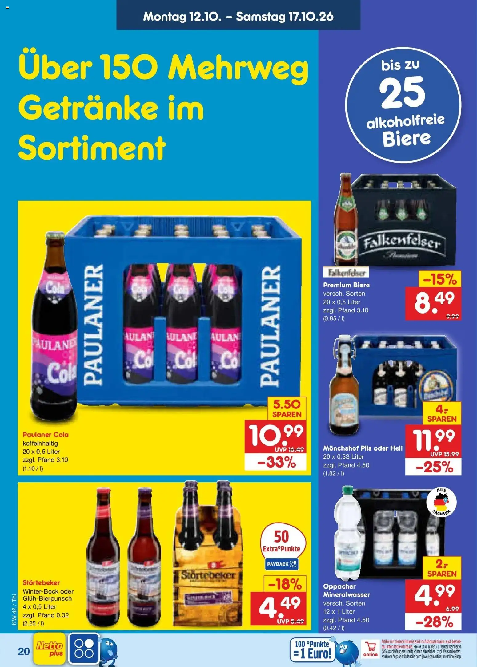 Vorschau von dem Prospekt des Geschäftes Netto Marken-Discount, gültig ab dem 12.10.2026 - Cola, Mineralwasser, Paulaner, Monchshof, Pils