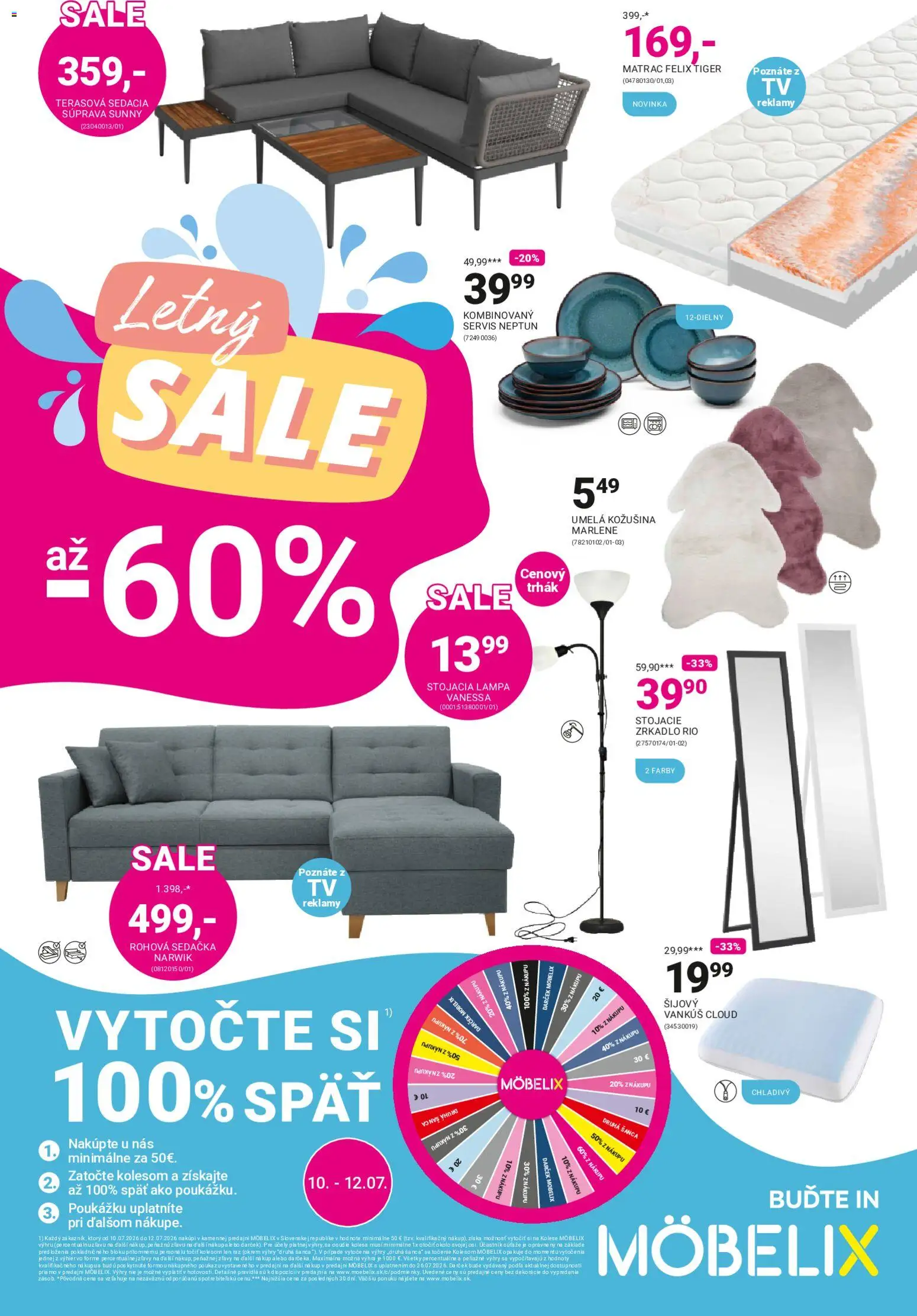Náhľad Möbelix letáku platného od 06.07.2026 - Zrkadlo, Lampa, Sedačka, Rohová sedačka, Matrac, Vankúš, Led, Stojacie zrkadlo